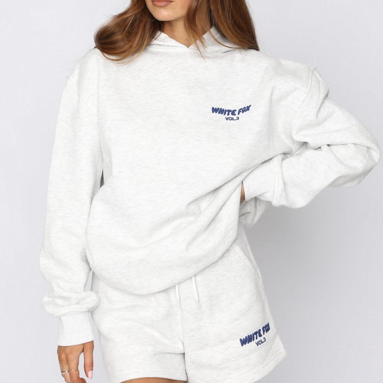 white fox hoodie xs blue and light grey barley... Depop