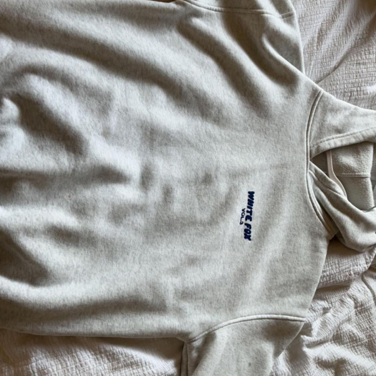 white fox hoodie- xs small stains that are barely... - Depop