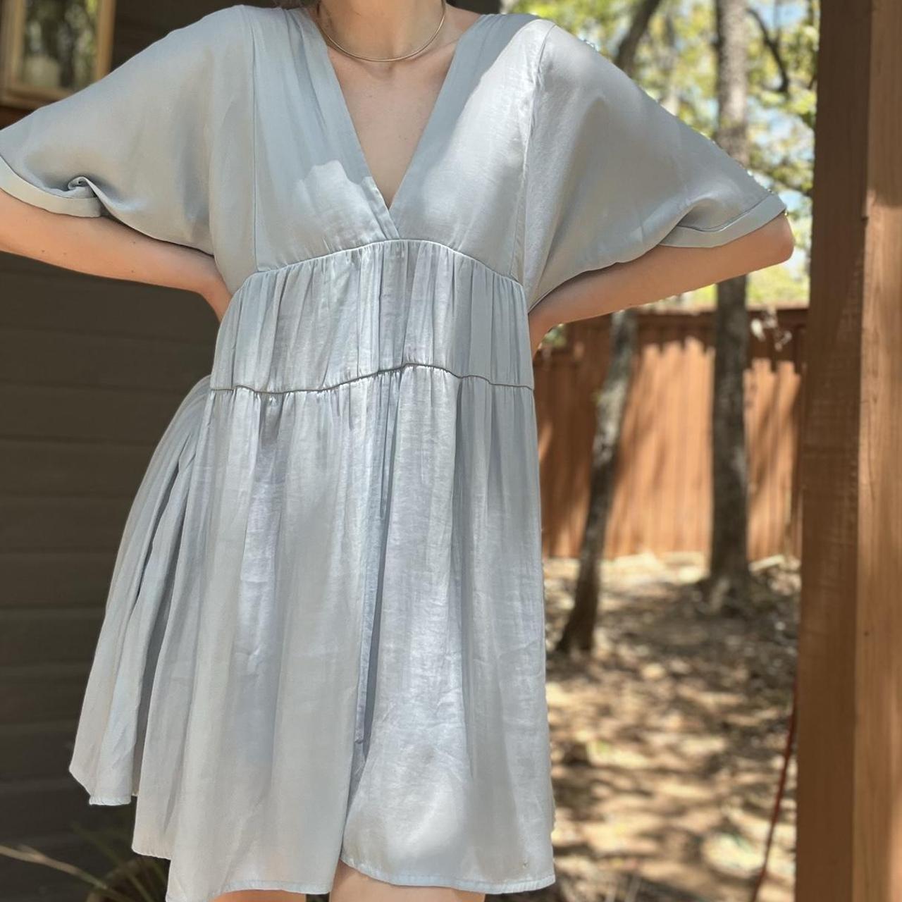 Light blue v neck babydoll type dress with short Depop