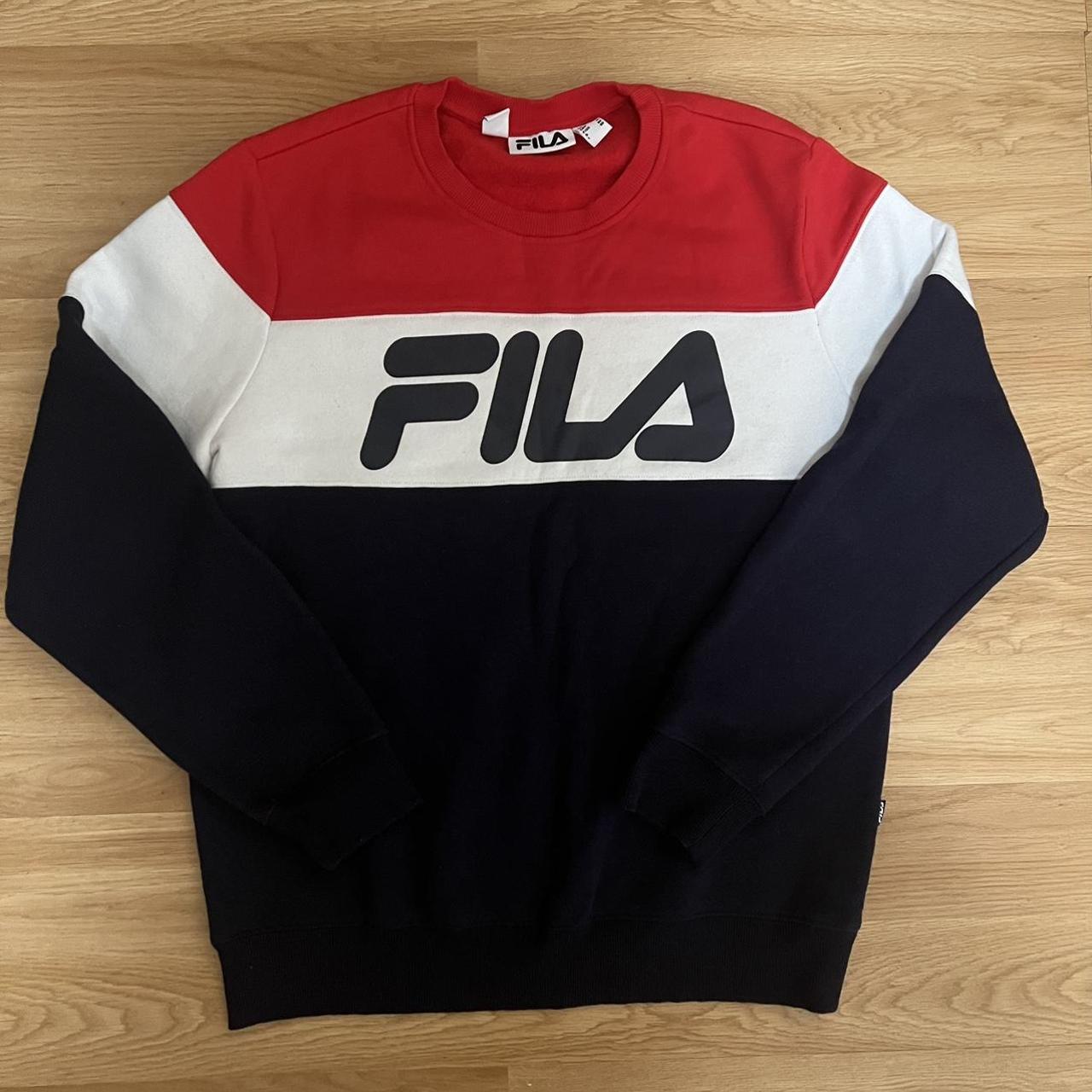 Unisex Fila sweater, Red White Navy Size M Never... - Depop