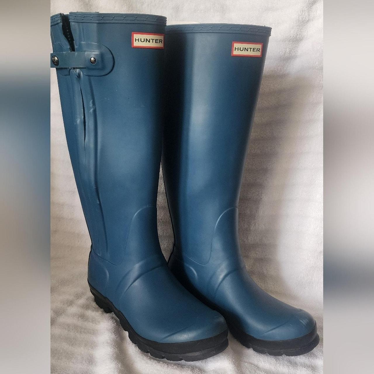 Tall Matte Blue Black Hunter Boots in size 8 US. Depop