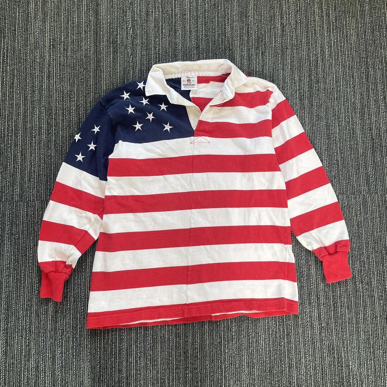 USA Flag Long Sleeve Polo Shirt • Size: Extra... - Depop