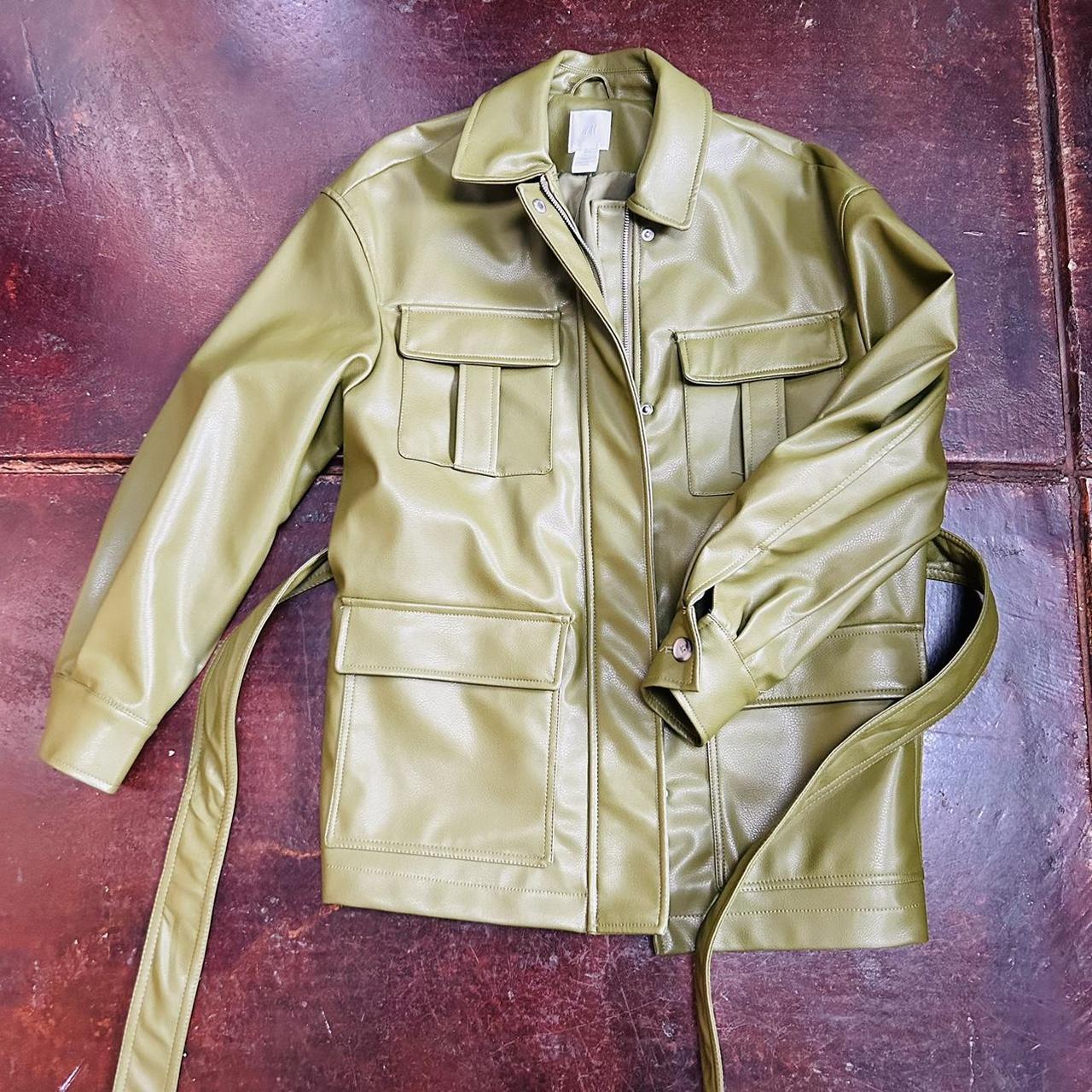 H&m green leather on sale jacket