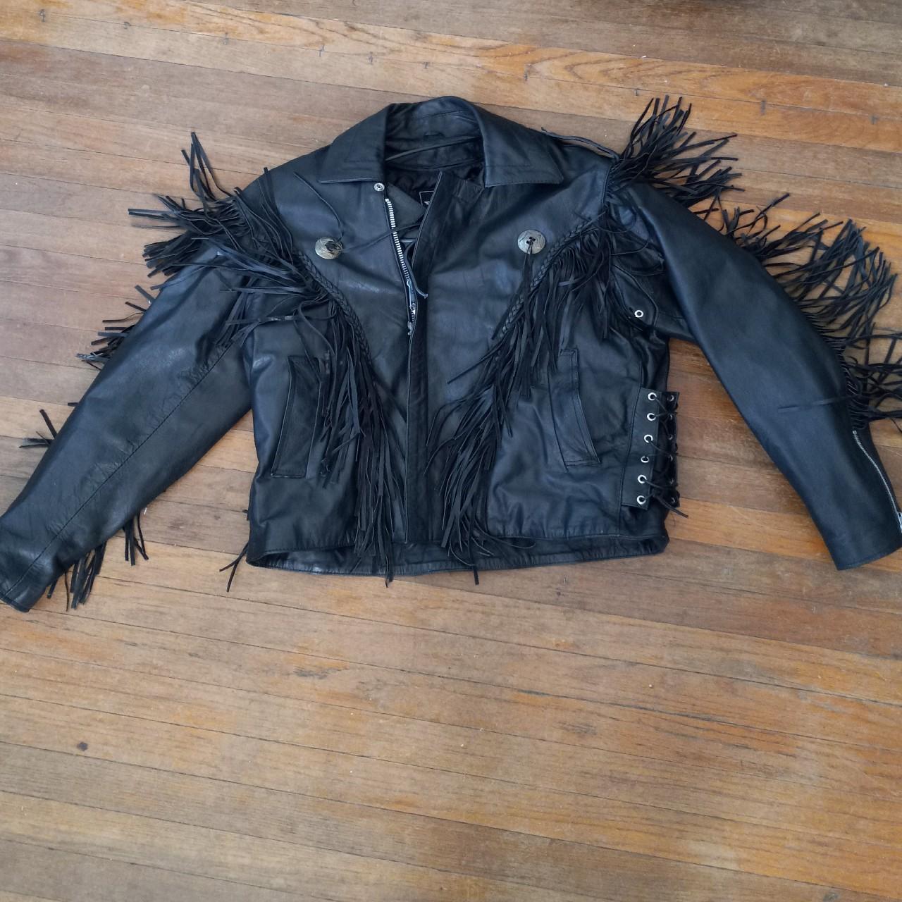 Unik leather jacket with on sale fringe