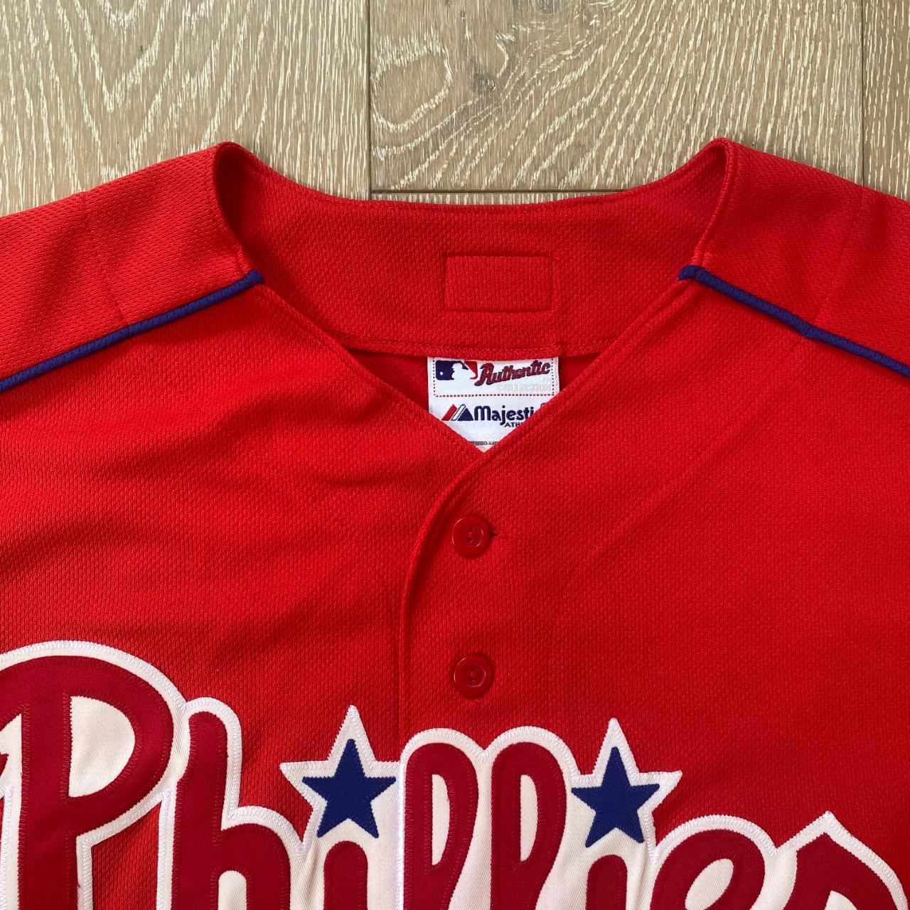 Y2K Philadelphia Phillies Size XL red jersey button - Depop