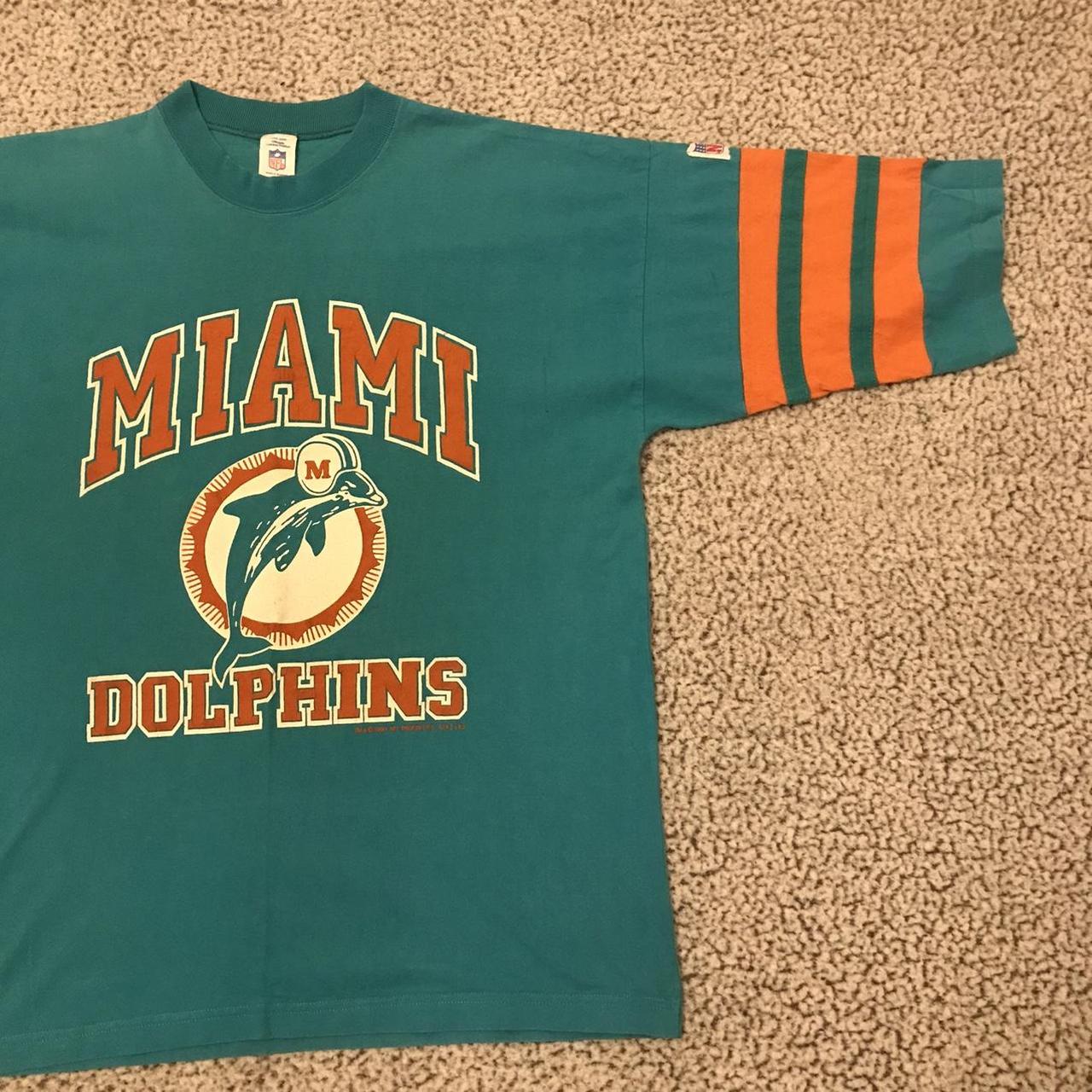 1990 Miami Dolphins Shirt Size XL Oversized sleeves... - Depop