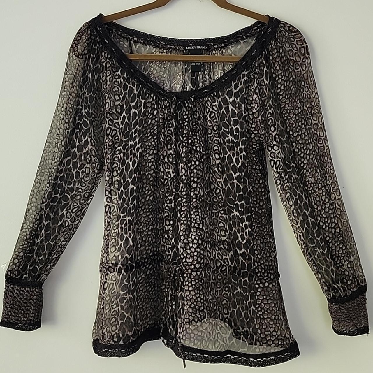 Lucky Brand 100% Silk Animal Print Lace Trim Crochet - Depop