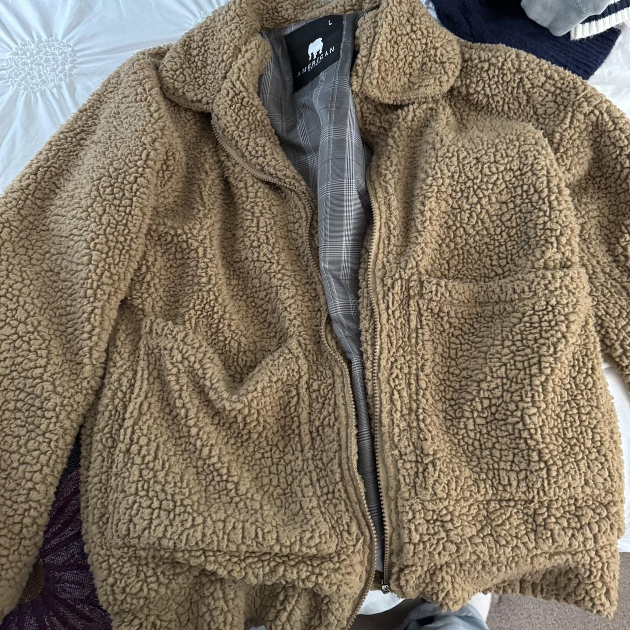 fluffy brown teddy bear jacket Depop