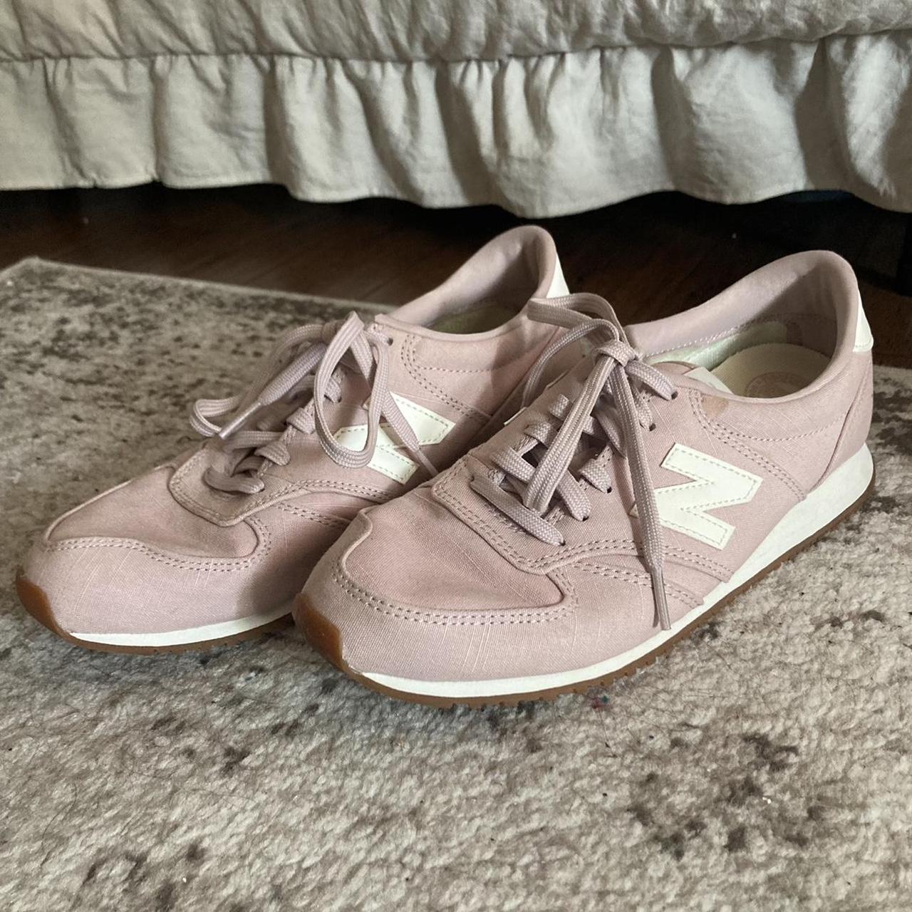 Light pink New Balance shoes. Like new. Small coffee... - Depop