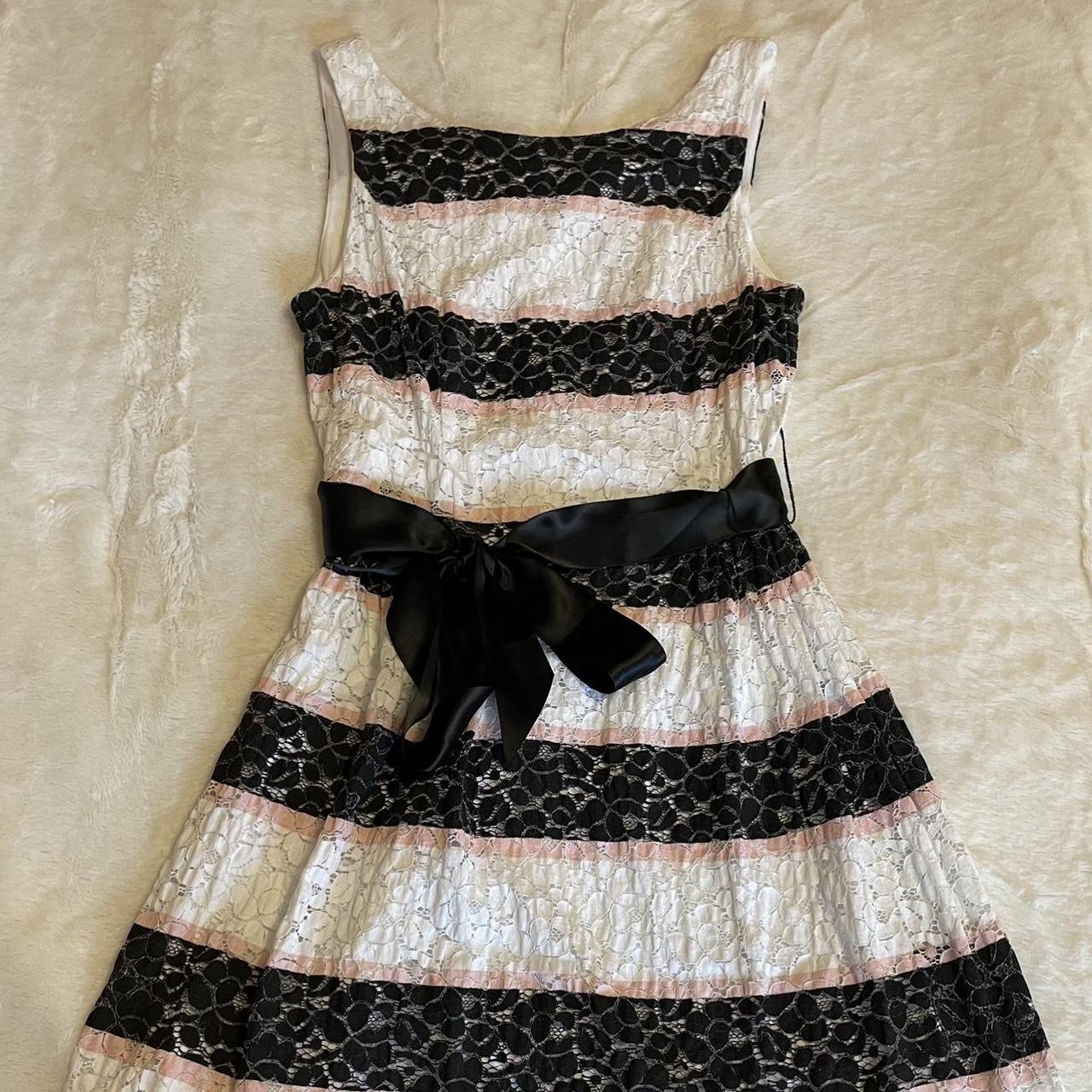 nina leonard striped lace dress • black, white &... - Depop