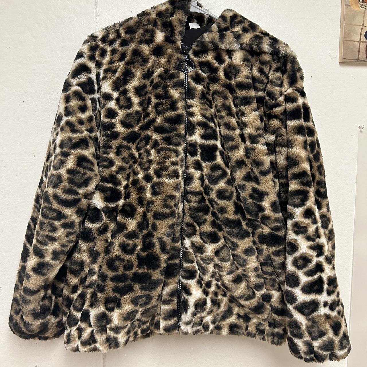 heavy fuzzy cheetah print jacket with fuzzy hood.... - Depop