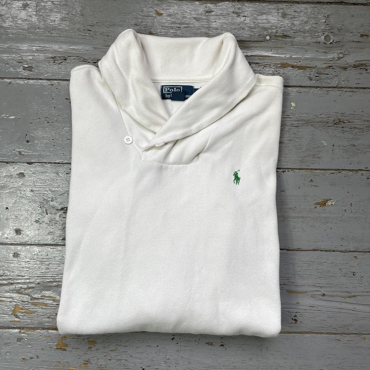 Ralph Lauren shawl neck sweatshirt in white with... - Depop