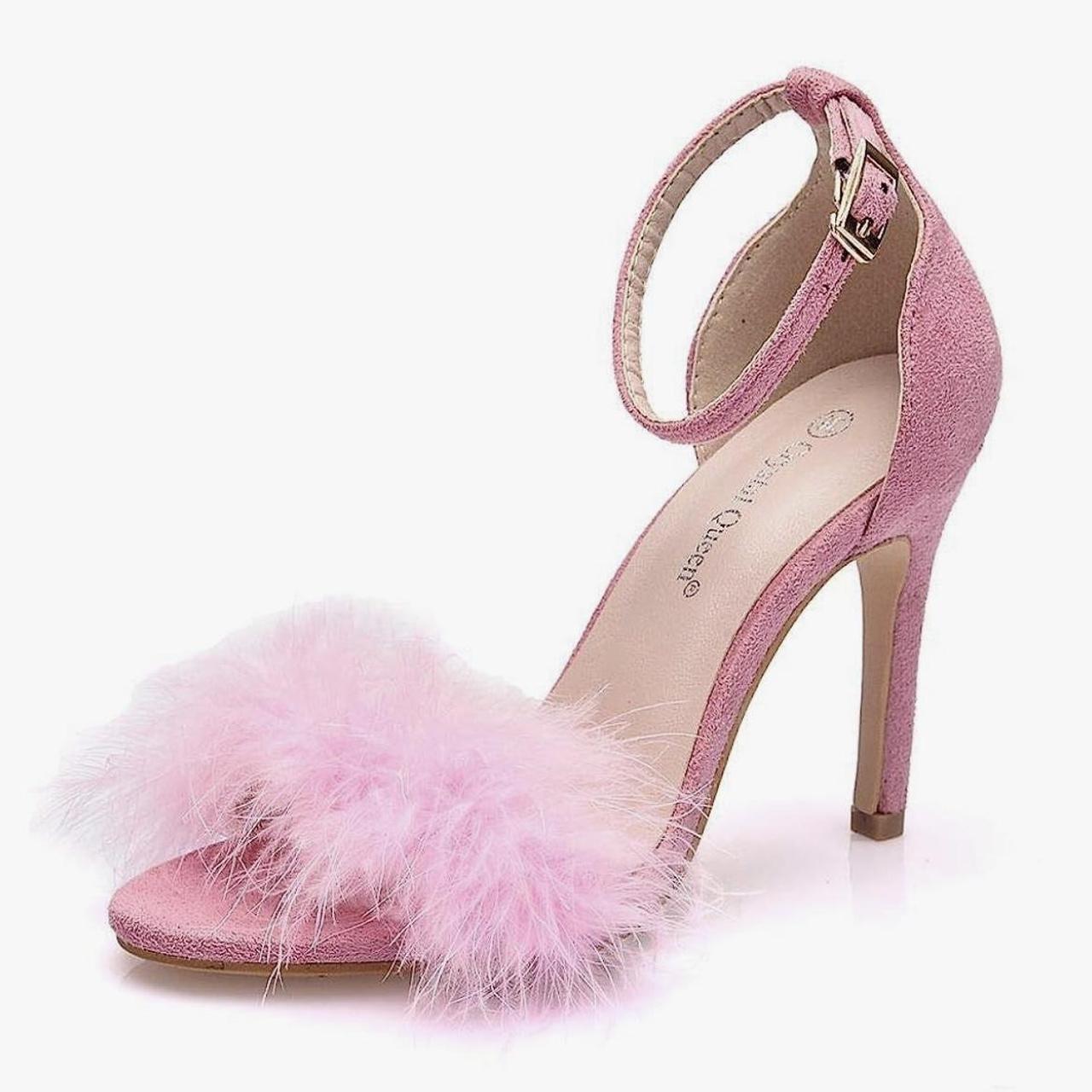 Pink Feather fluffy heals, size 6, worn once! - Depop