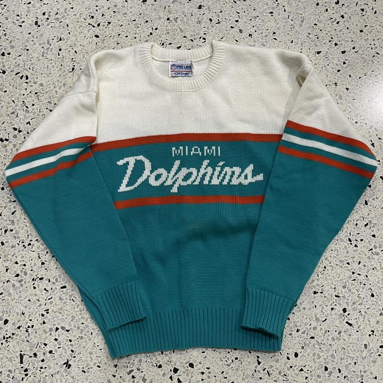 NFL Men Miami Dolphins Pro Line Gray Throwback Logo Pullover Hoodie