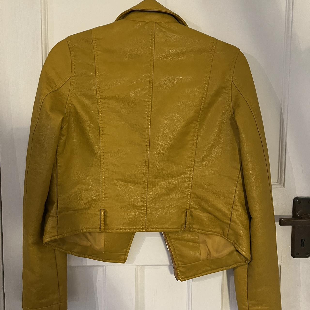 Yellow mustard leather jacket. Perfect condition. UK... - Depop