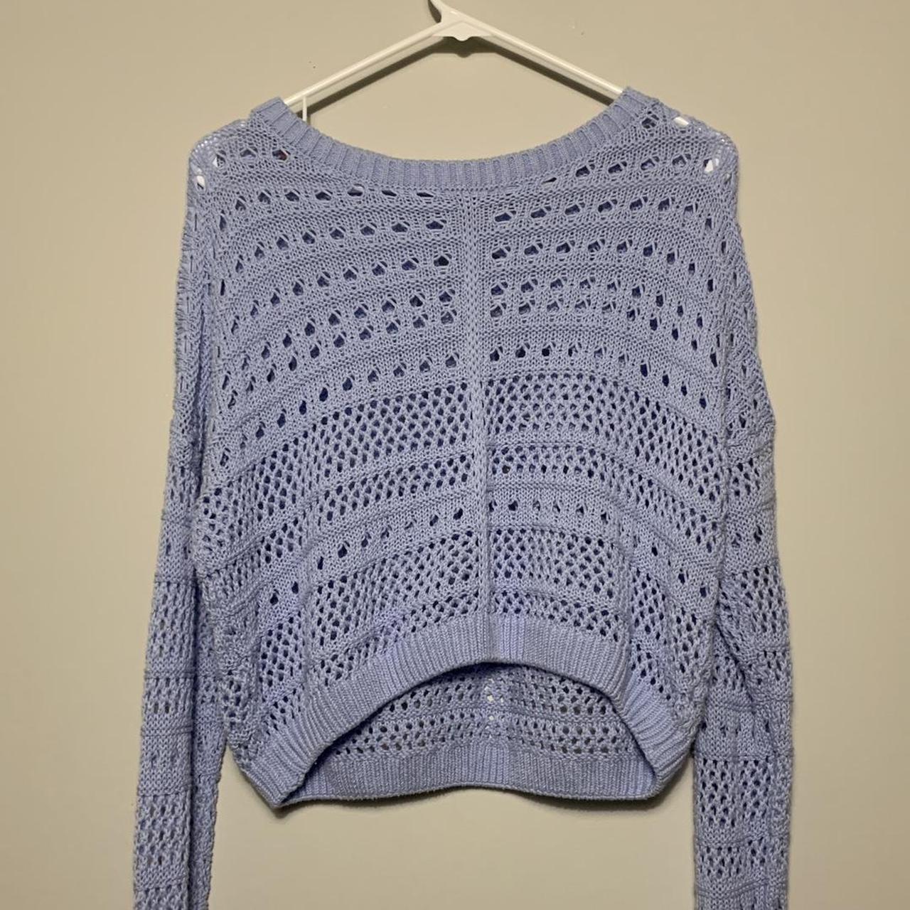 Light blue crochet crop sweater #Sweater... - Depop