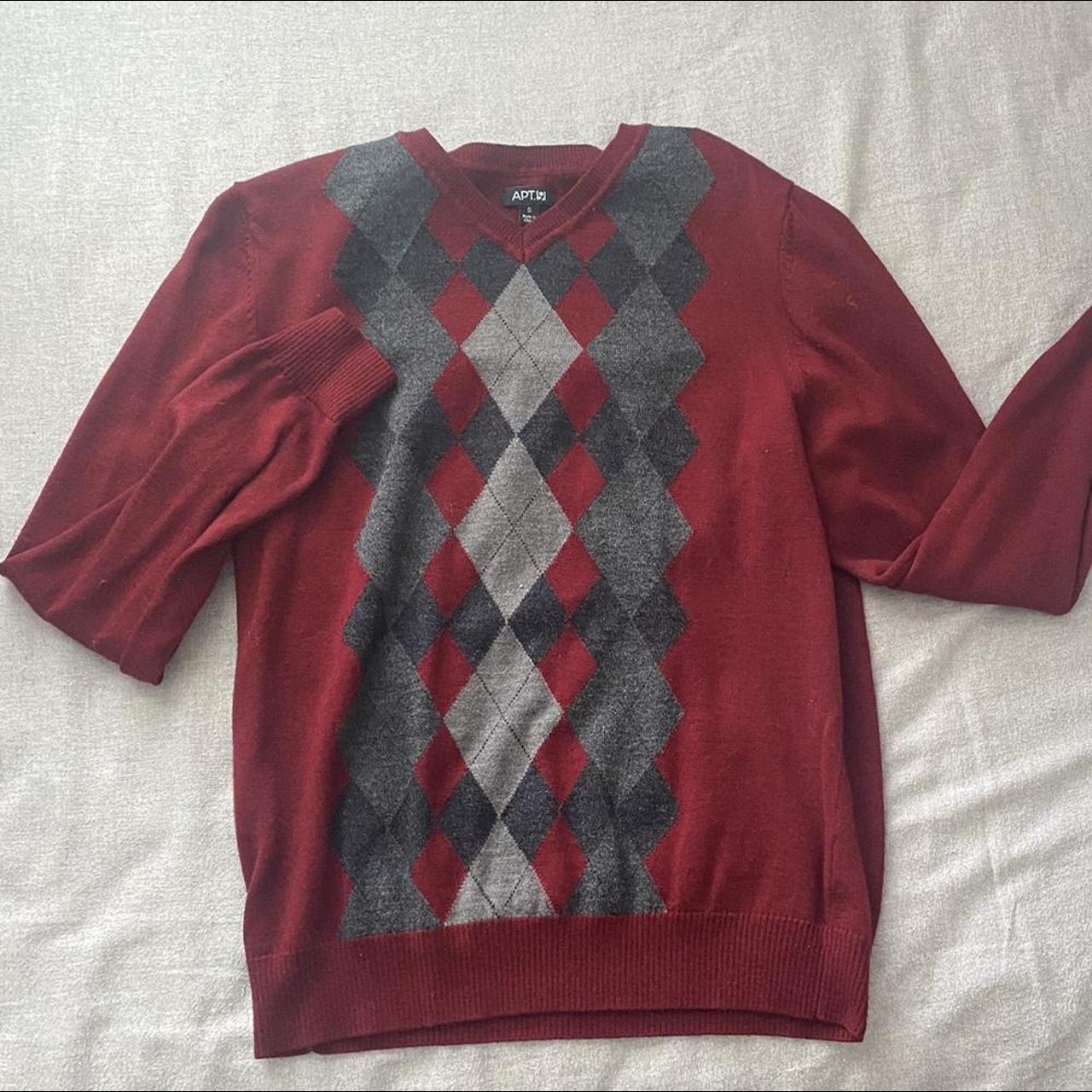 Red and Gray argyle sweater V neck Like new size... - Depop