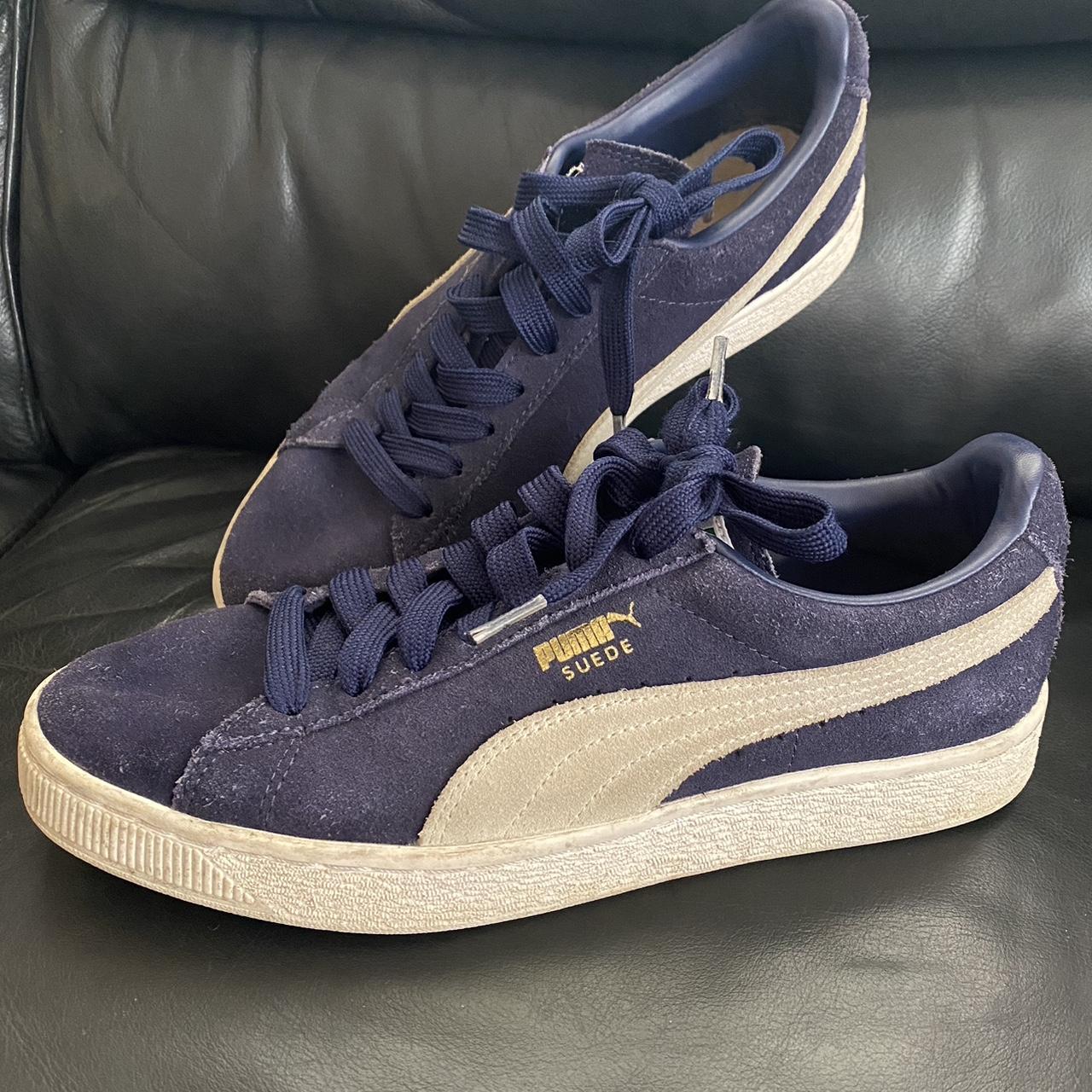 Puma navy suede shoes sneakers worn in so low price,... - Depop