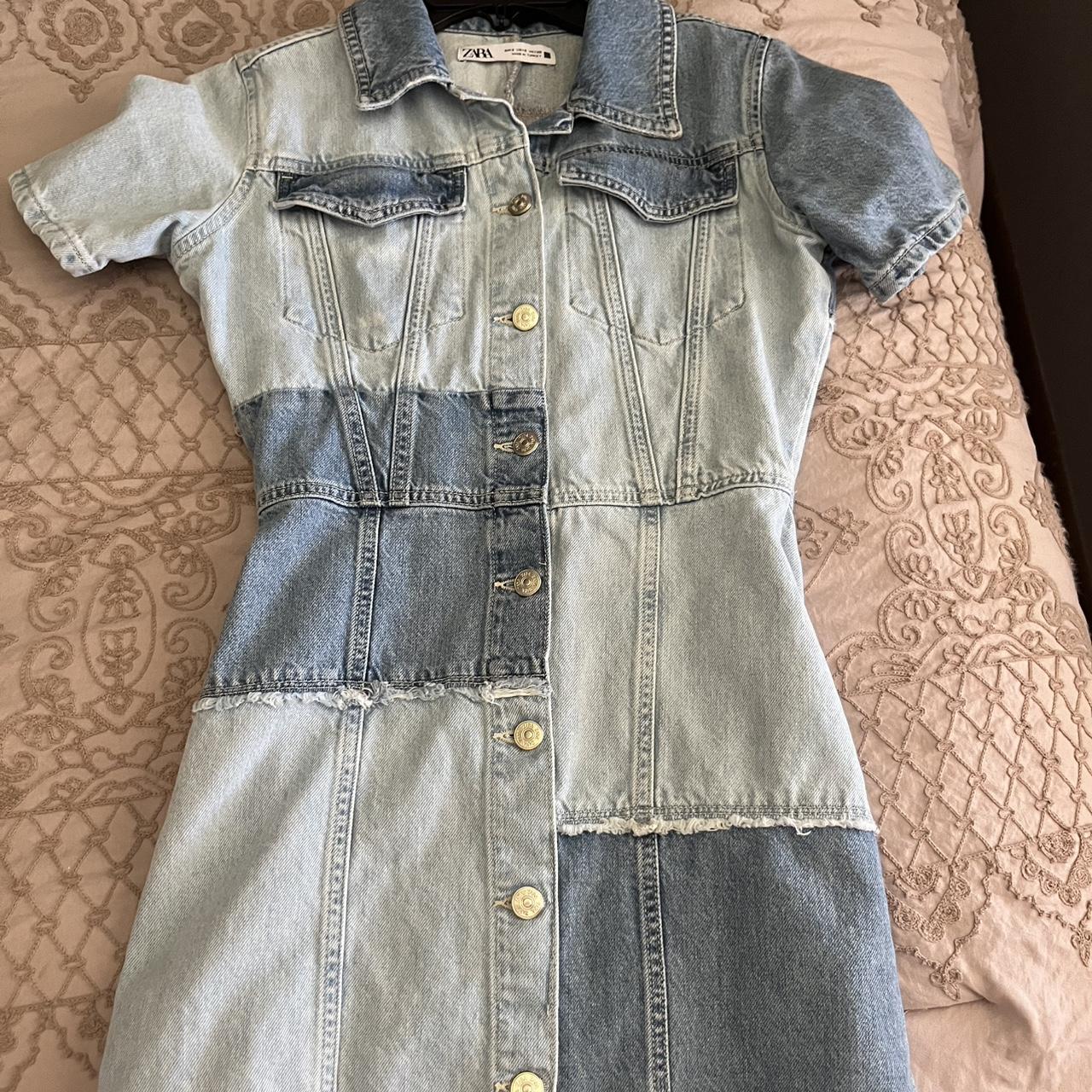 Zara patchwork denim mini dress size small only Depop
