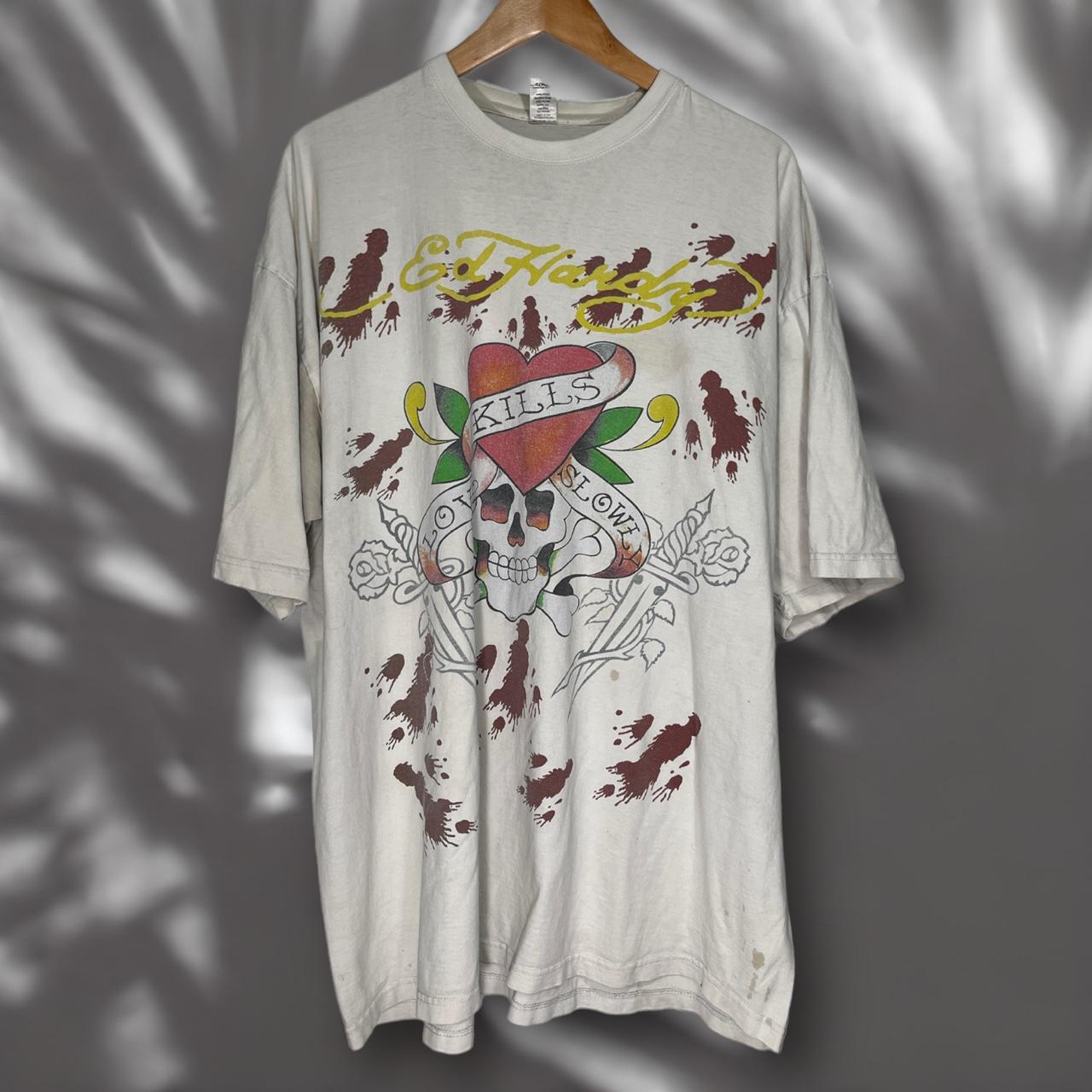 Ed Hardy Men's White T-shirt | Depop