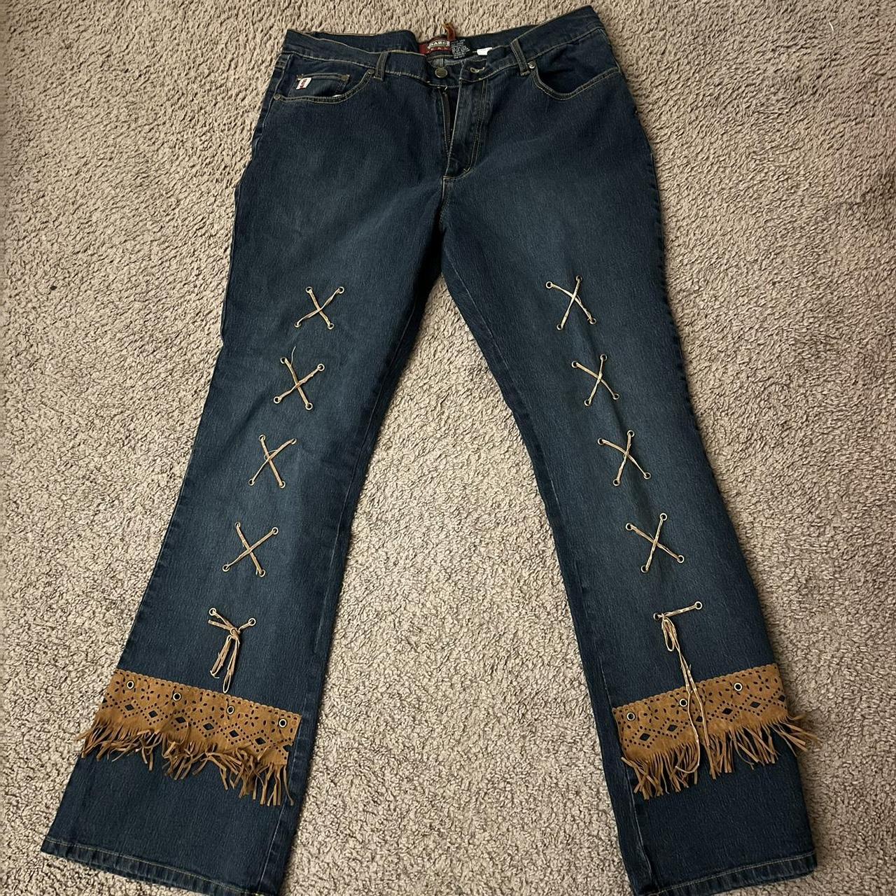 Lace up country style y2k rare jeans Rarely worn... - Depop