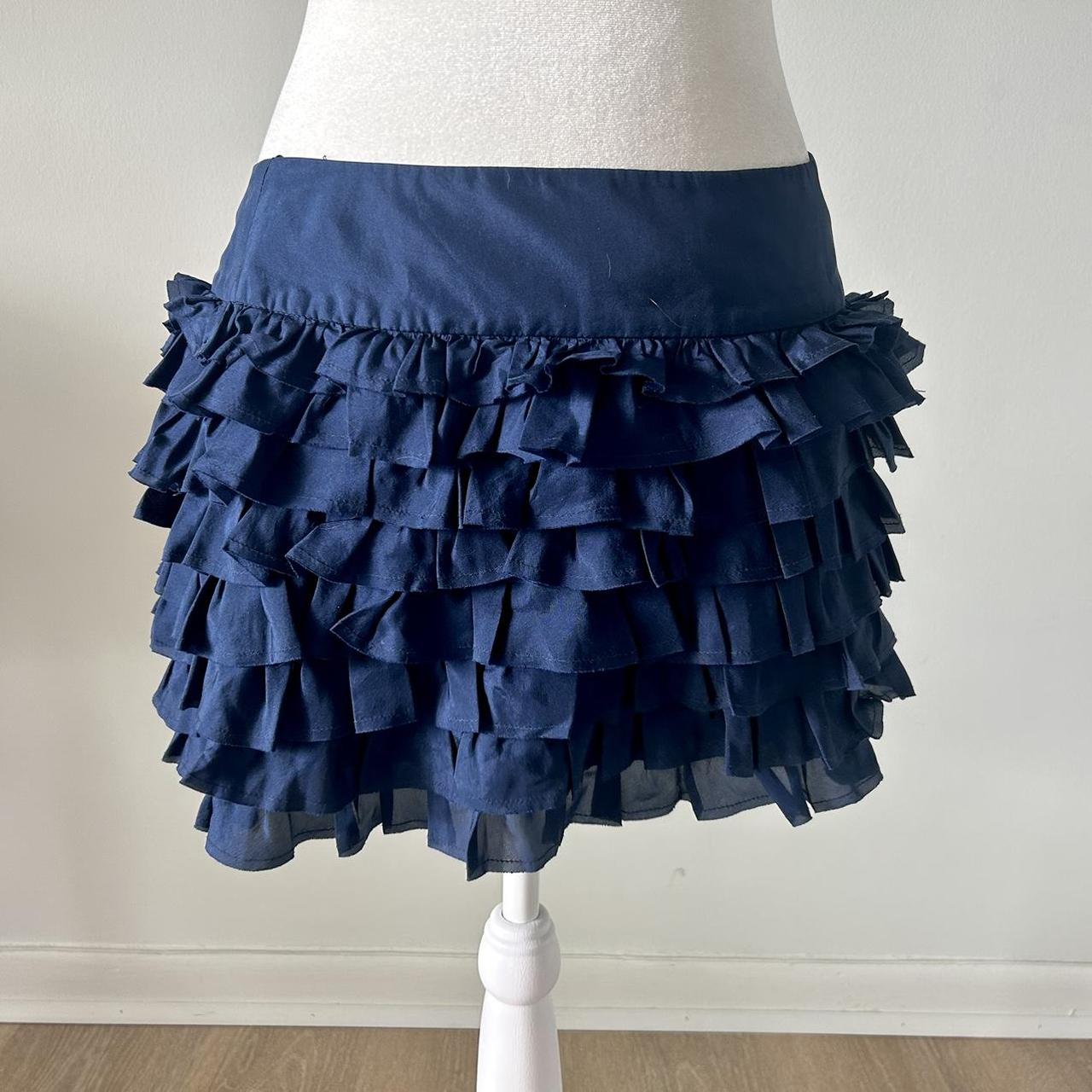 Calypso St Barts Navy Blue Ruffle Mini Skirt... - Depop