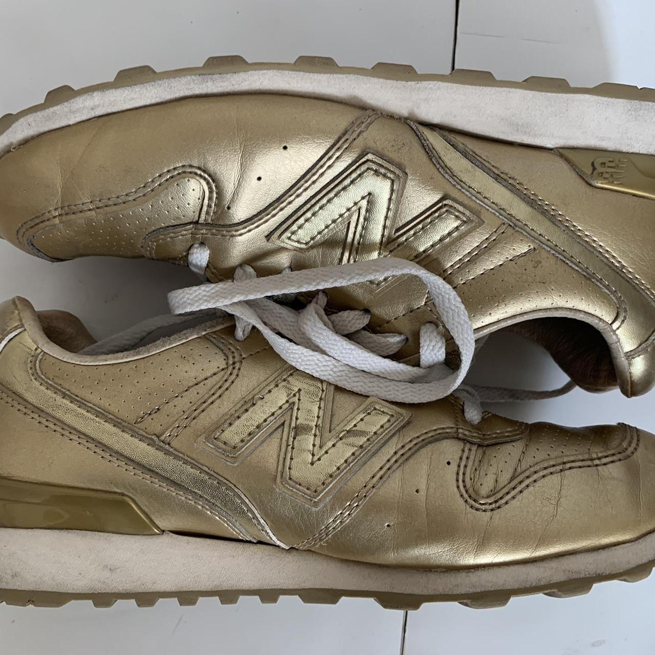 New Balance 996 Metallic Gold Leather Trainers UK 5. Depop