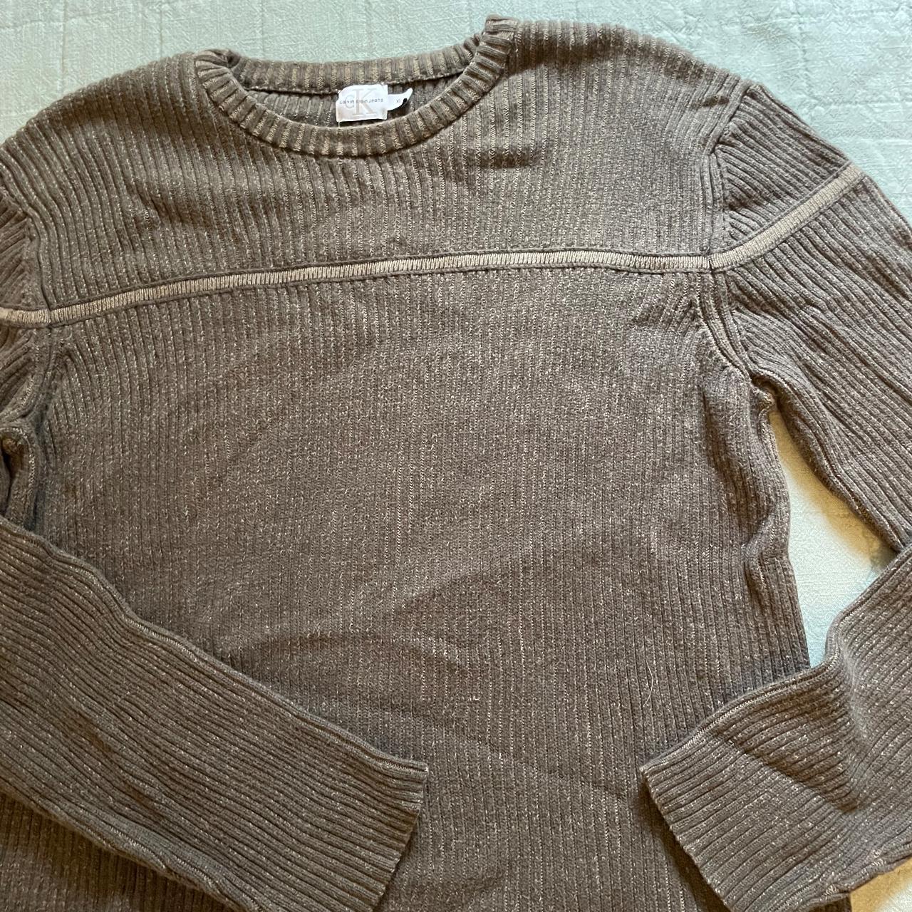 Calvin Klein Men's Sweater Size: XL Green/brown... - Depop