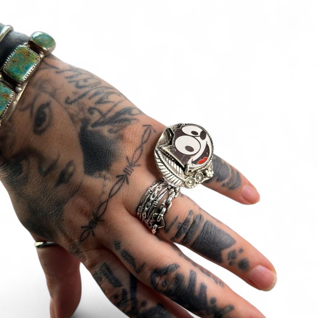 Women's Ring - Silver/Multi – Silver ring with fe… - image 1