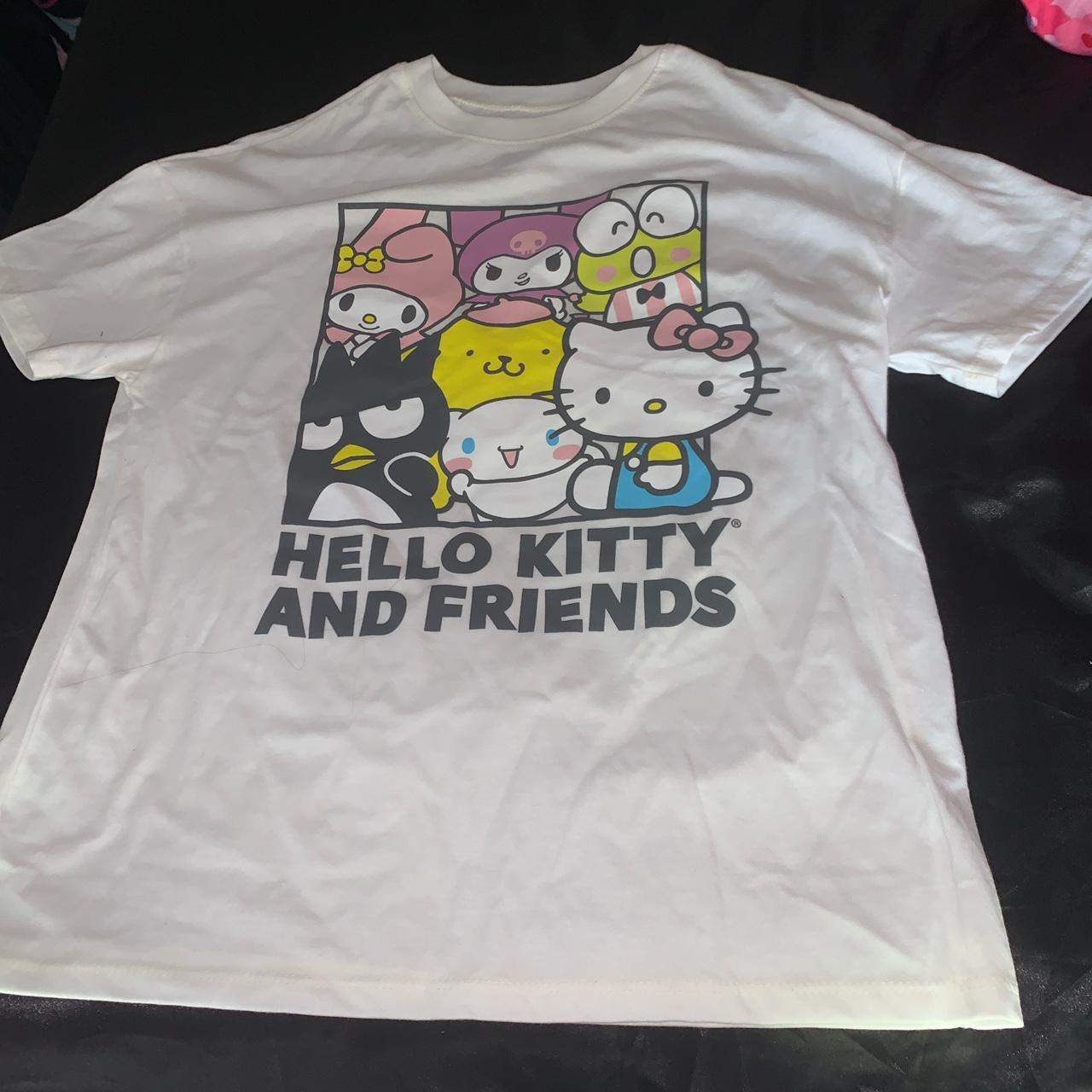 white Hello Kitty design t-shirt with four tiny - Depop