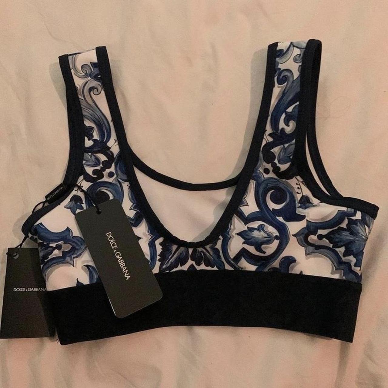 Dolce & Gabbana Women's Blue and White Crop-top | Depop