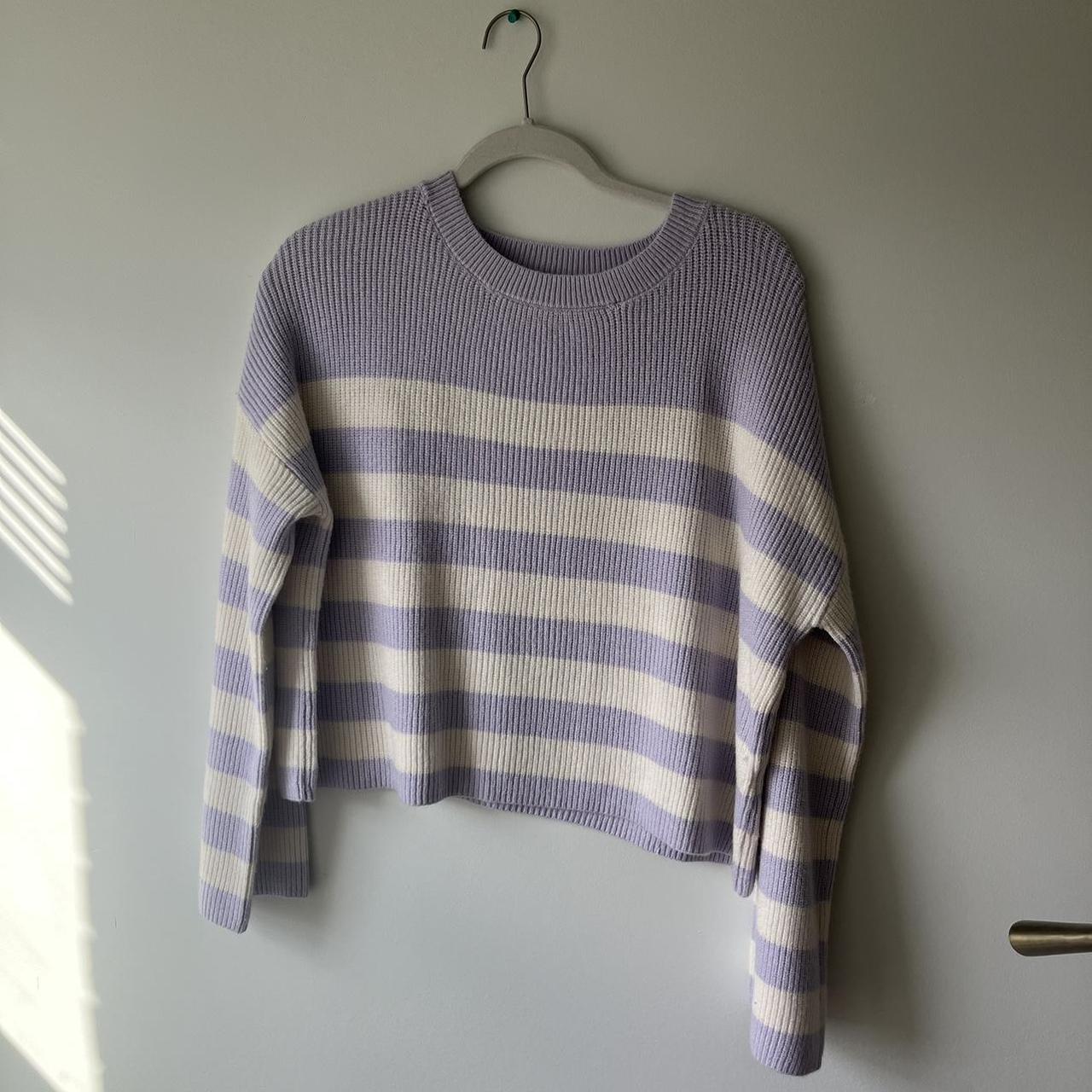 oversized purple striped cropped sweater (never worn) - Depop