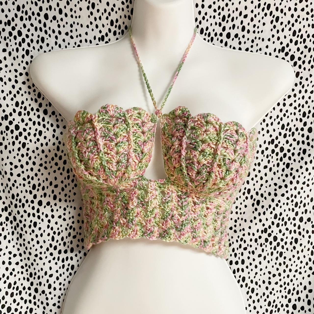 Pink and green seashell mermaid shell bra top hand - Depop
