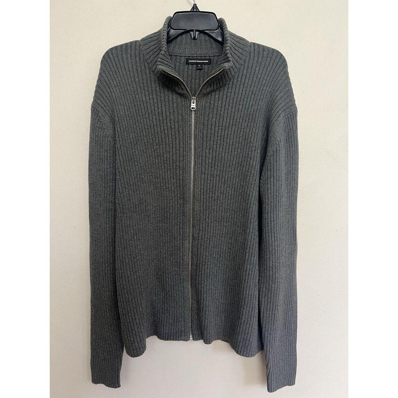 Express Full Zip Cardigan Mens XL Gray Ribbed Mock. Depop