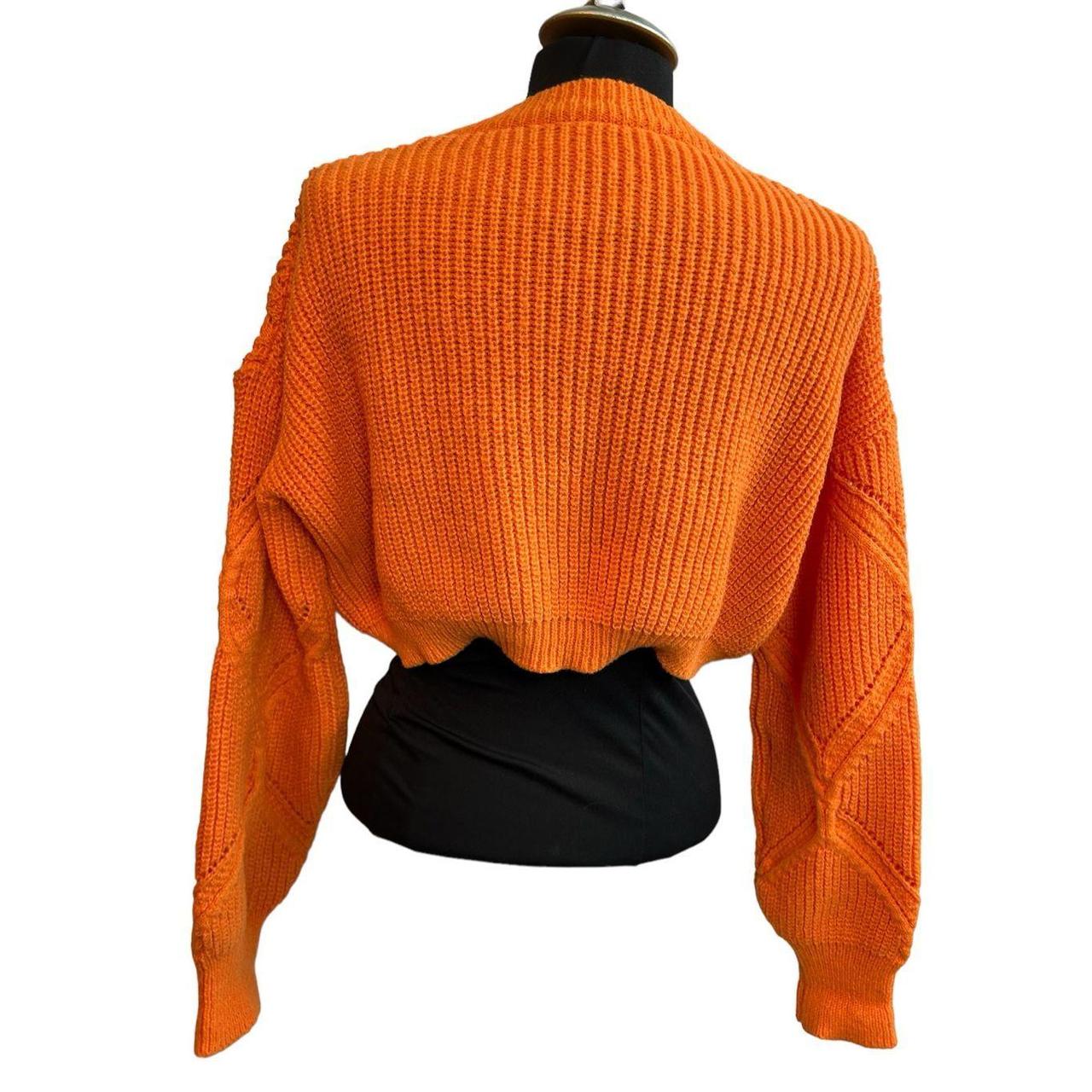 Shein neon orange cable knit crop sweater size small. Depop