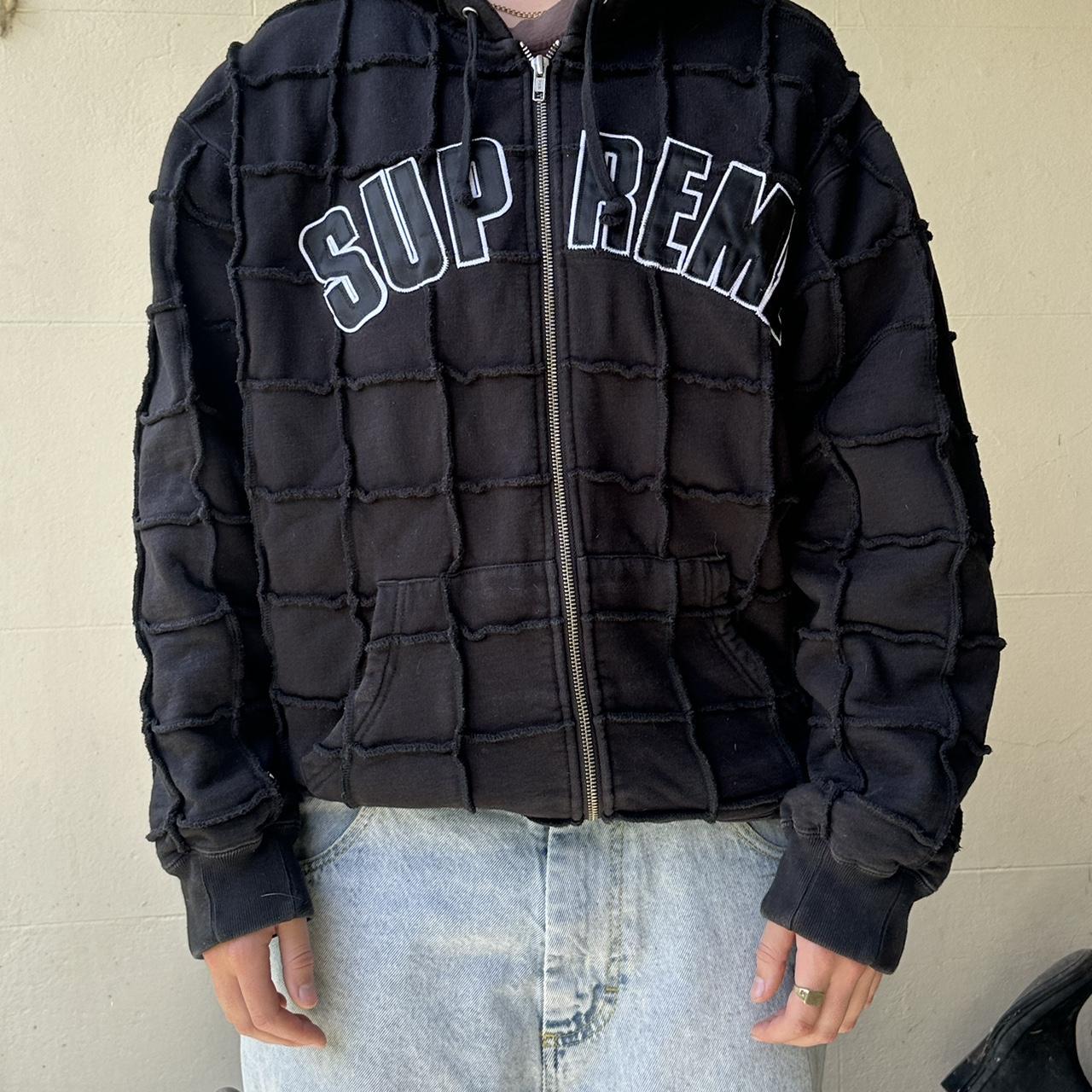 supreme Reverse Patchwork Zip Up Hooded