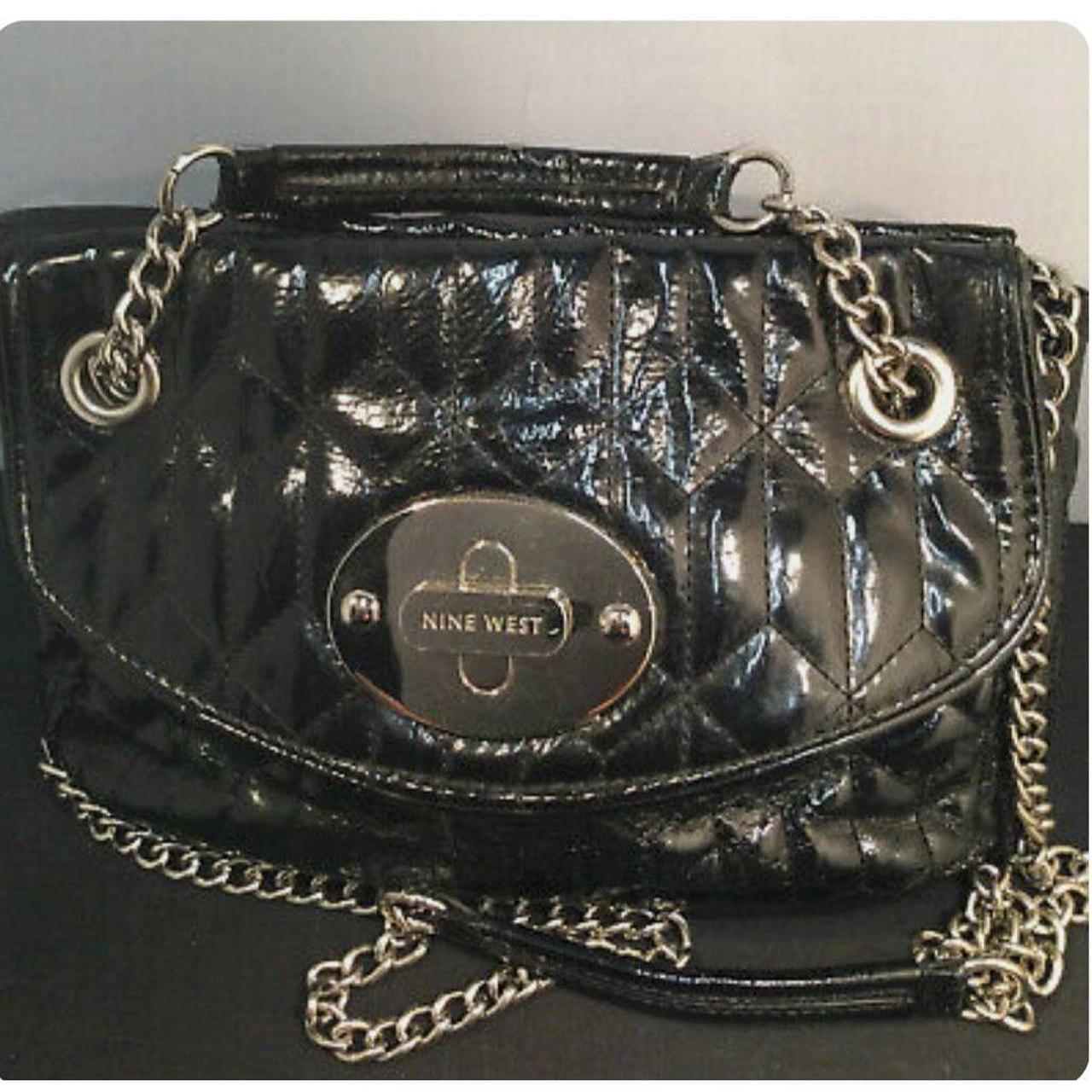 Women's Black Faux Patent Leather Chain Strap Handbag