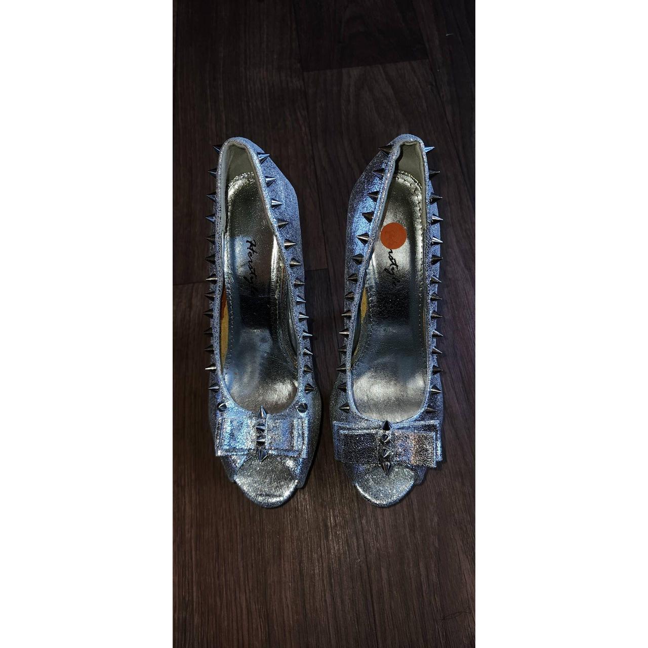 metallic peep toe heels