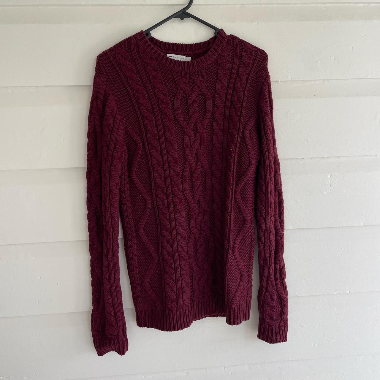 Maroon/burgundy cable knit sweater Size 2XS Best Depop