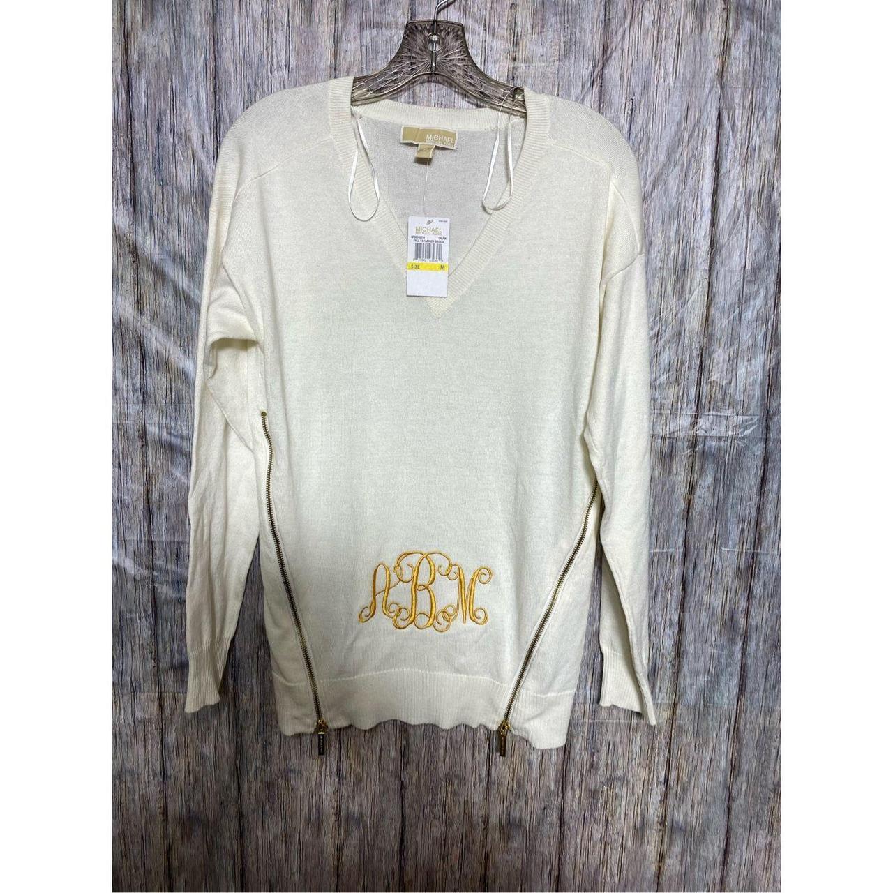 Michael Kors Women's Cream and Gold Jumper | Depop