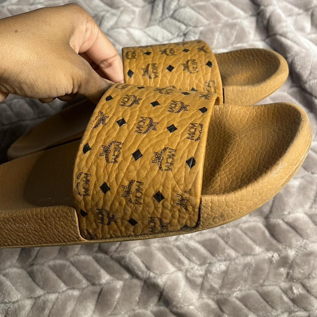 Women s tan monogram MCM slides size 38 Depop