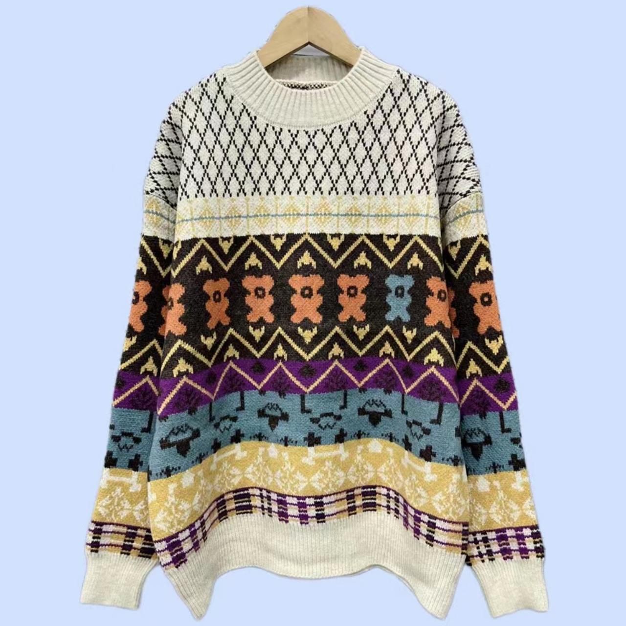 Retro jacquard sweater Japan style cute lazy loose... - Depop