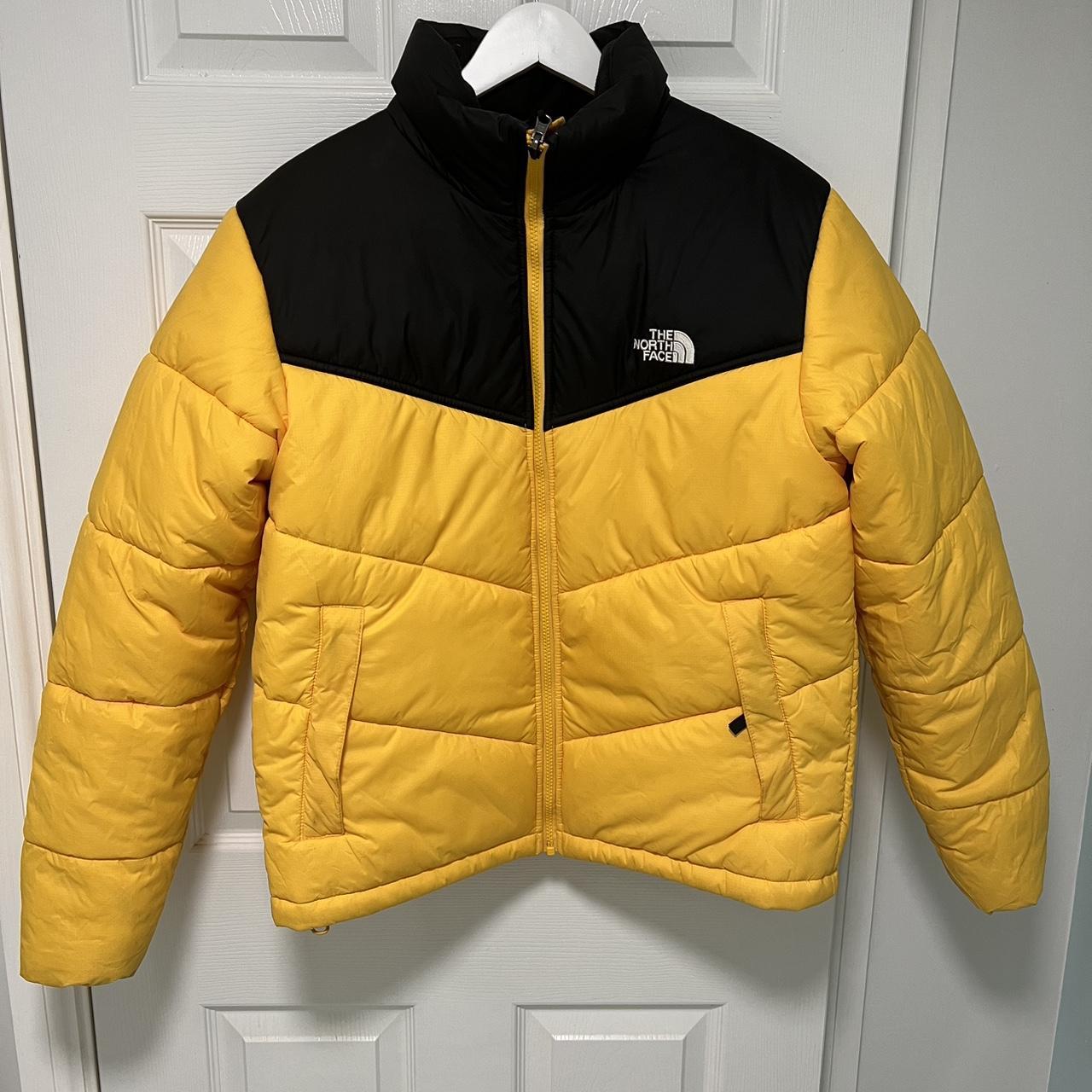 North Face Jacket Yellow !! Discolouration to tips... - Depop