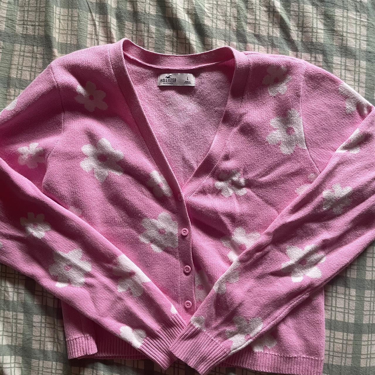 hollister pink fleur cute cropped cardigan never... Depop