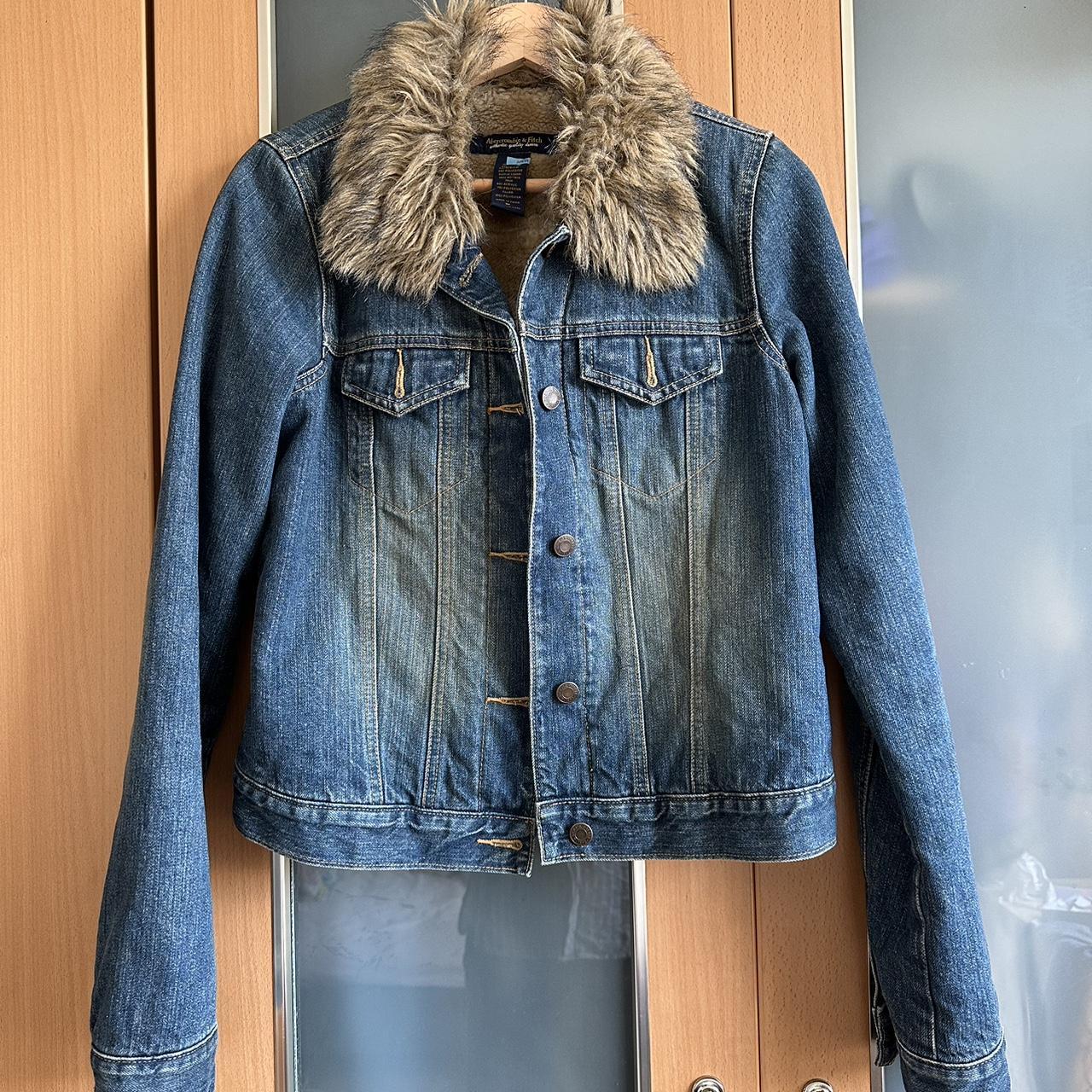 Abercrombie jean jacket with fur hotsell