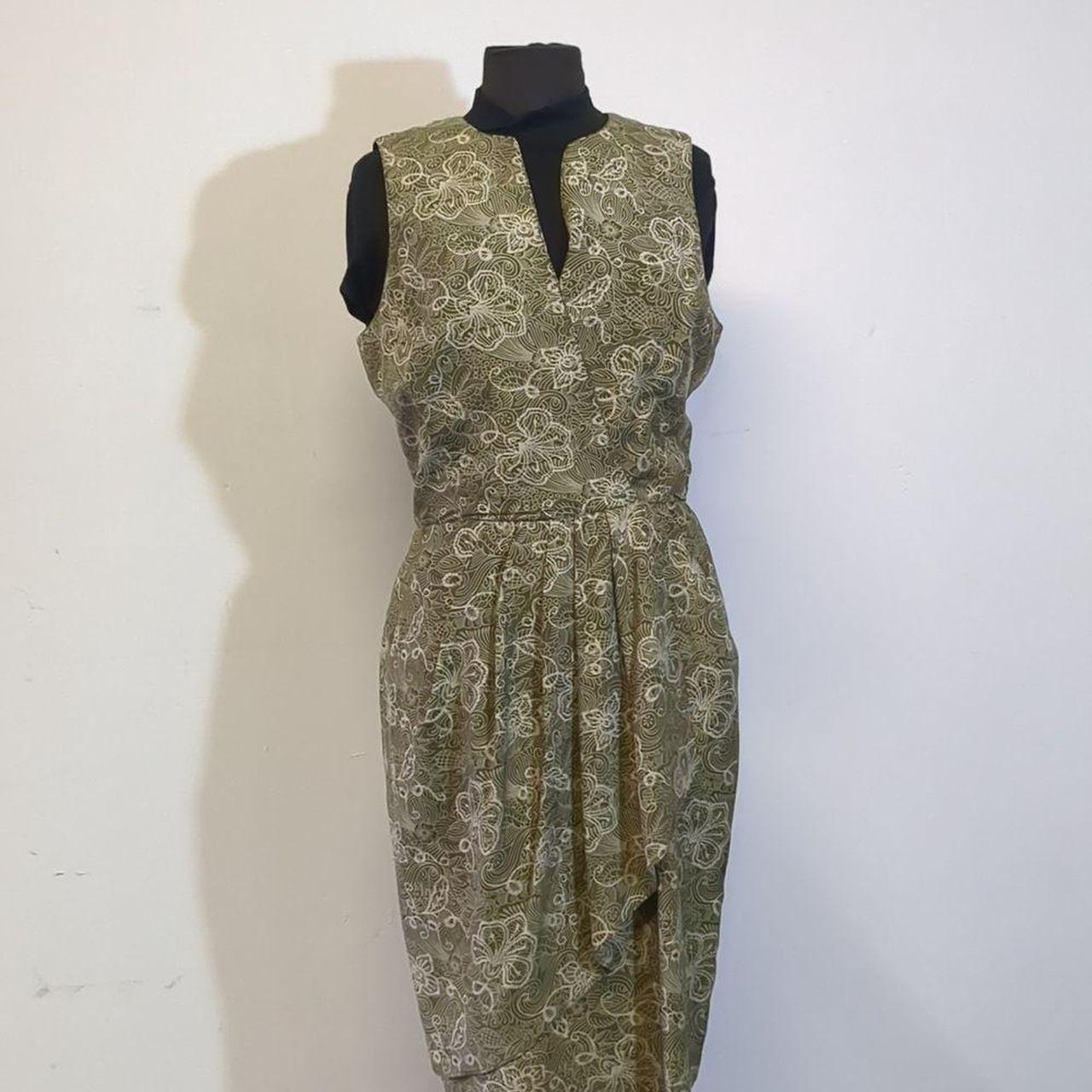 Vintage green botanic print silk dress. Dana Buchman