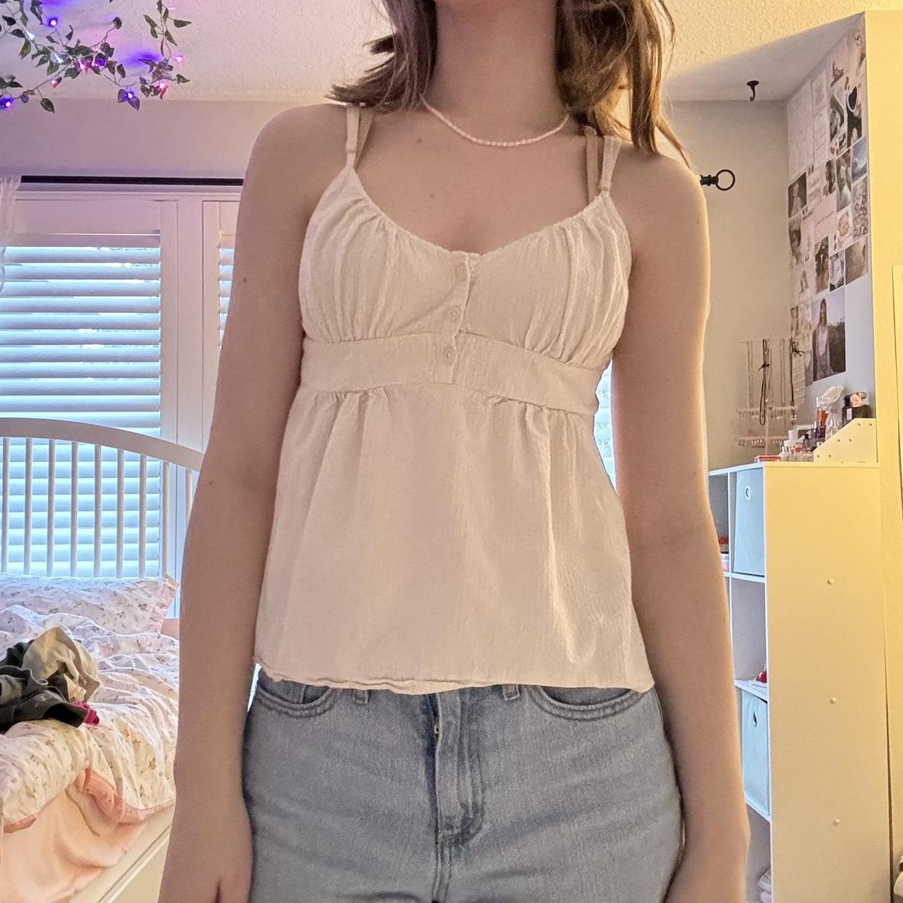 Cream Brandy Melville Babydoll Tiffany Cotton Top.... Depop