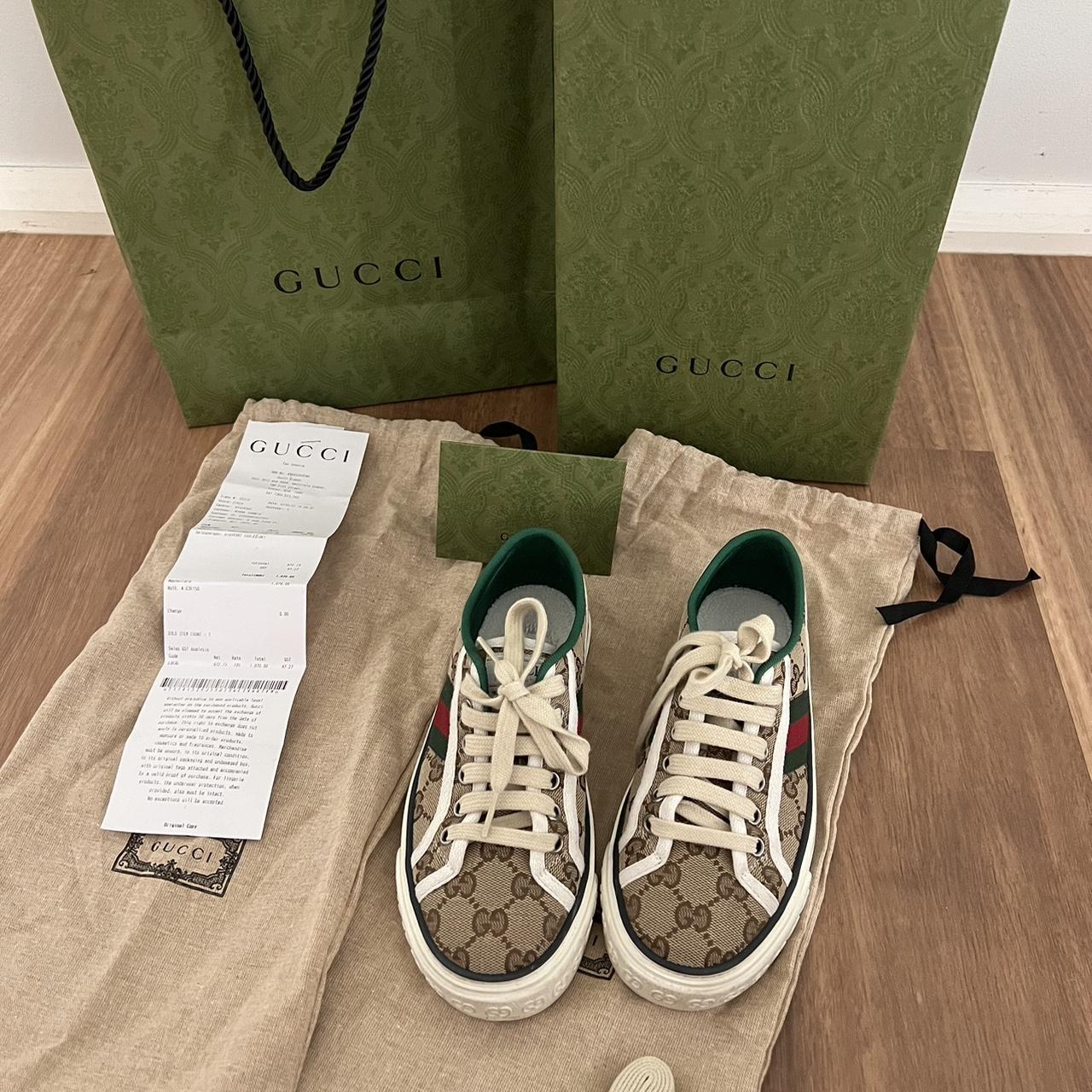 Gucci Sneakers, size 34, worn once. Full set... - Depop