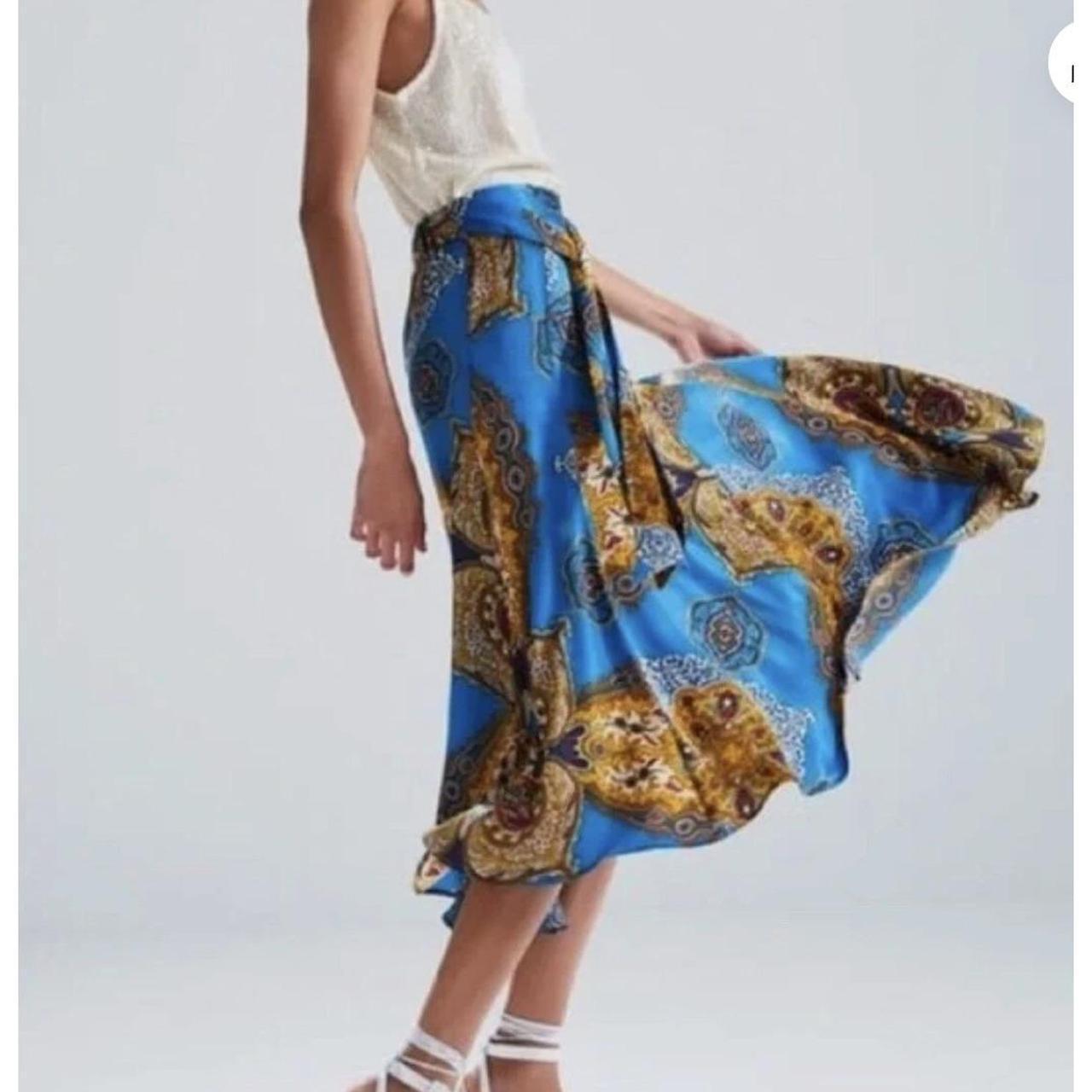 Zara Women's Midi Skirt - Blue/Gold - M – ZARA Sa… - image 4