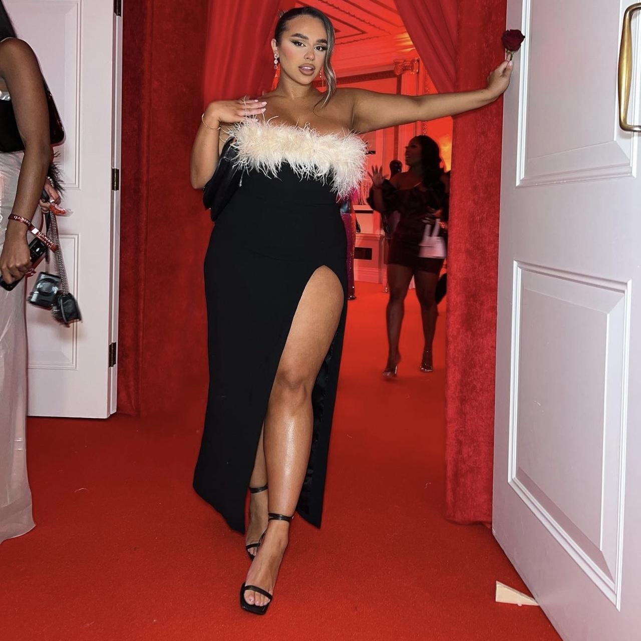 House of cb feather trim black dress Sold out... Depop